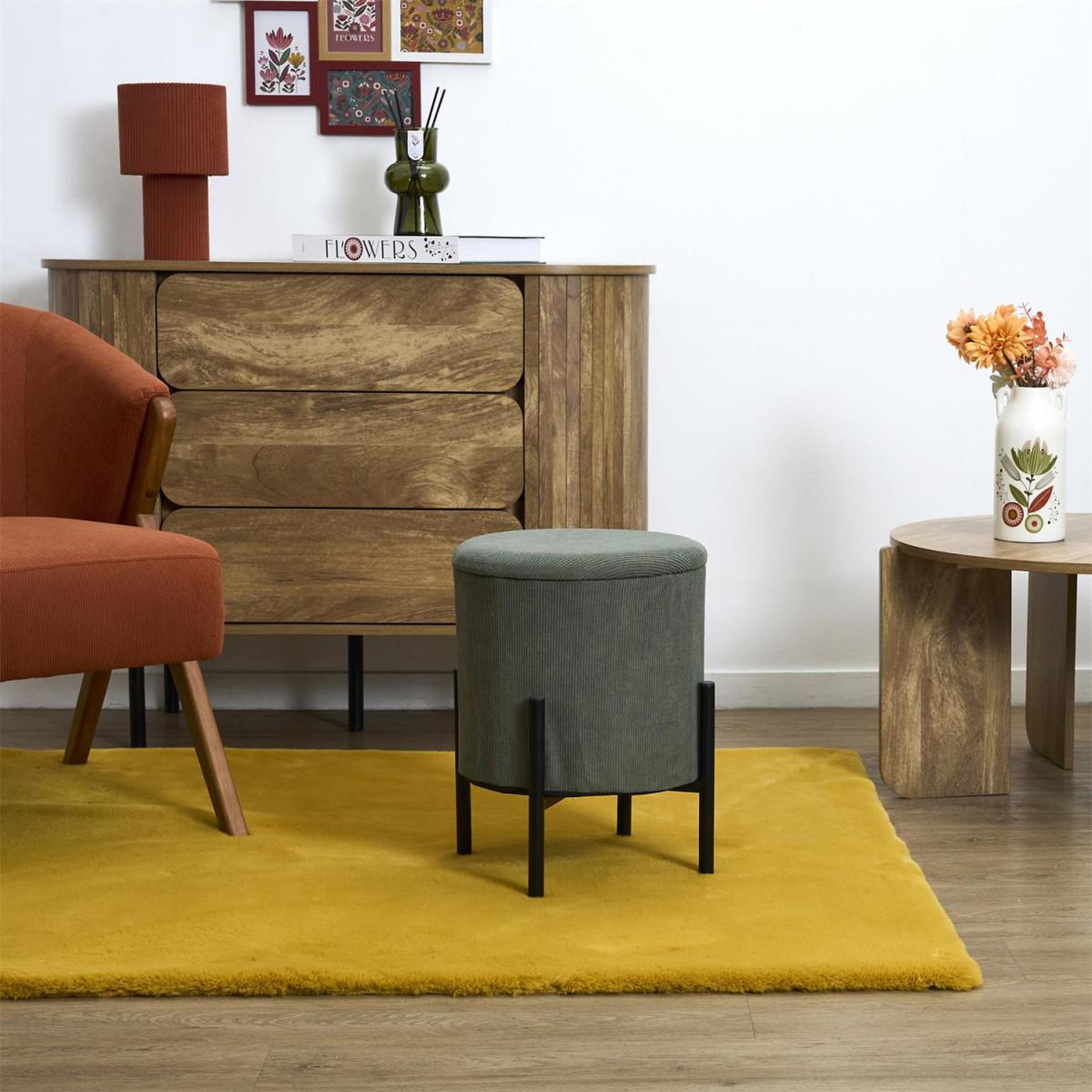 Voir la diapositive 6 : The Home Deco Factory Pouf de Rangement Côtelé  Jules  41cm Vert
