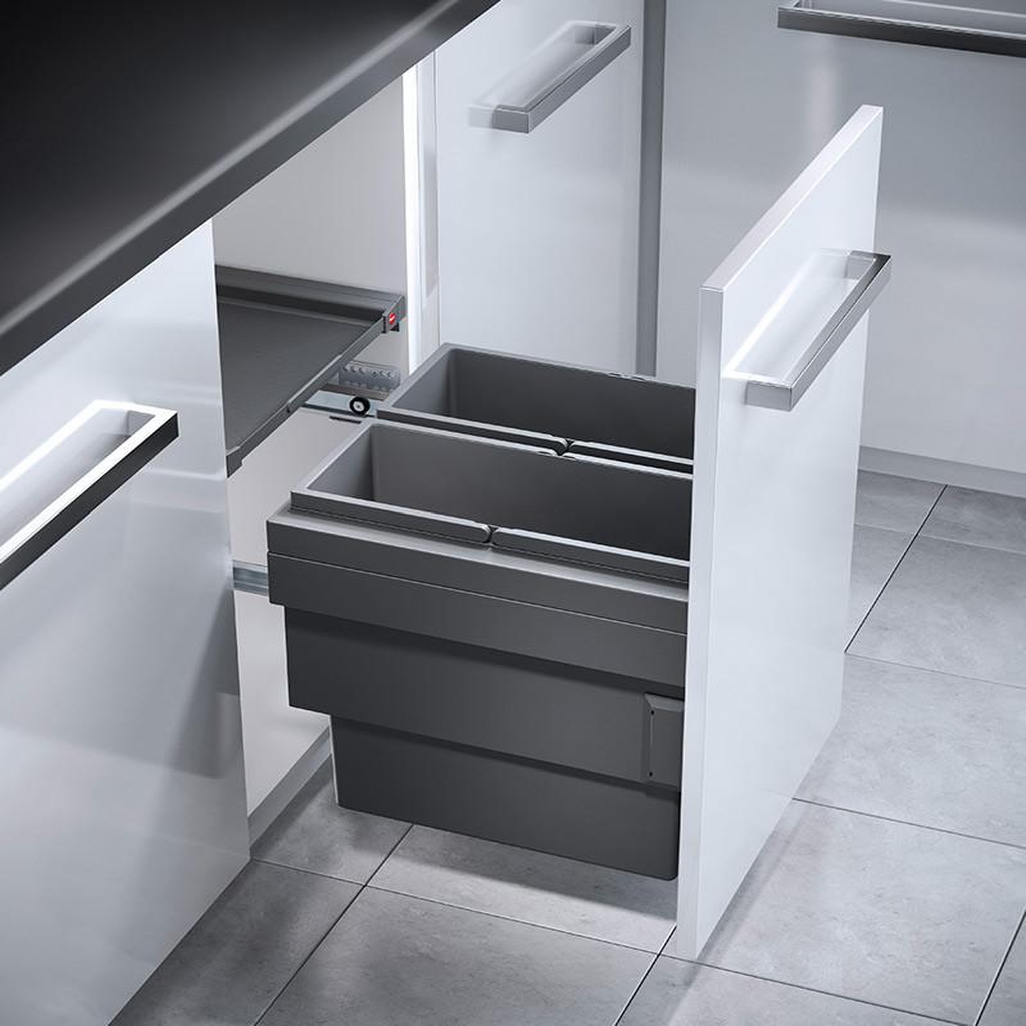 Voir la diapositive 2 : HAILO Poubelle de cuisine tri sélectif 2 bacs encastrable 36l (18+18) hailo cargo synchro