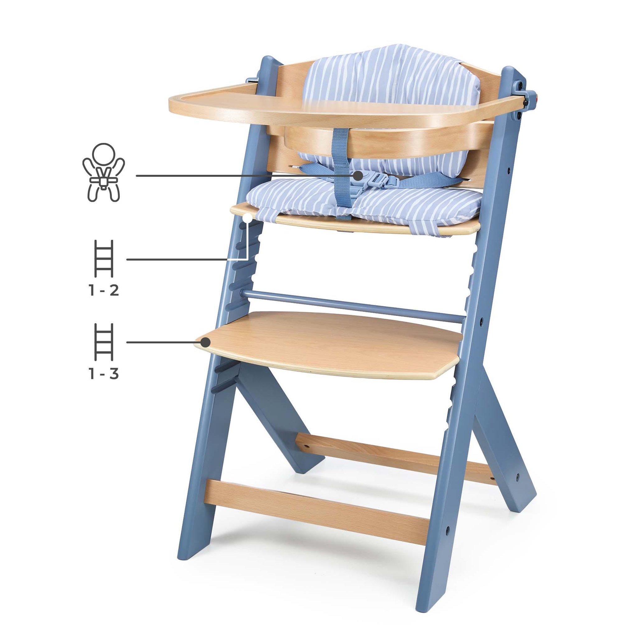 Voir la diapositive 4 : KINDERKRAFT Chaise haute bois 3 en 1 reglable avec harnais
