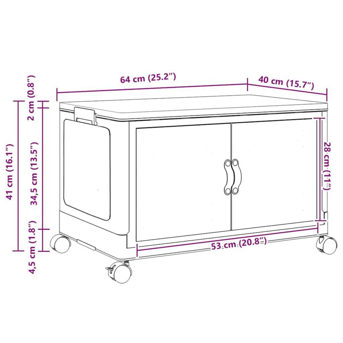 VIDAXL Boîte de rangement empilable avec roues 75 L 64x40x41 cm