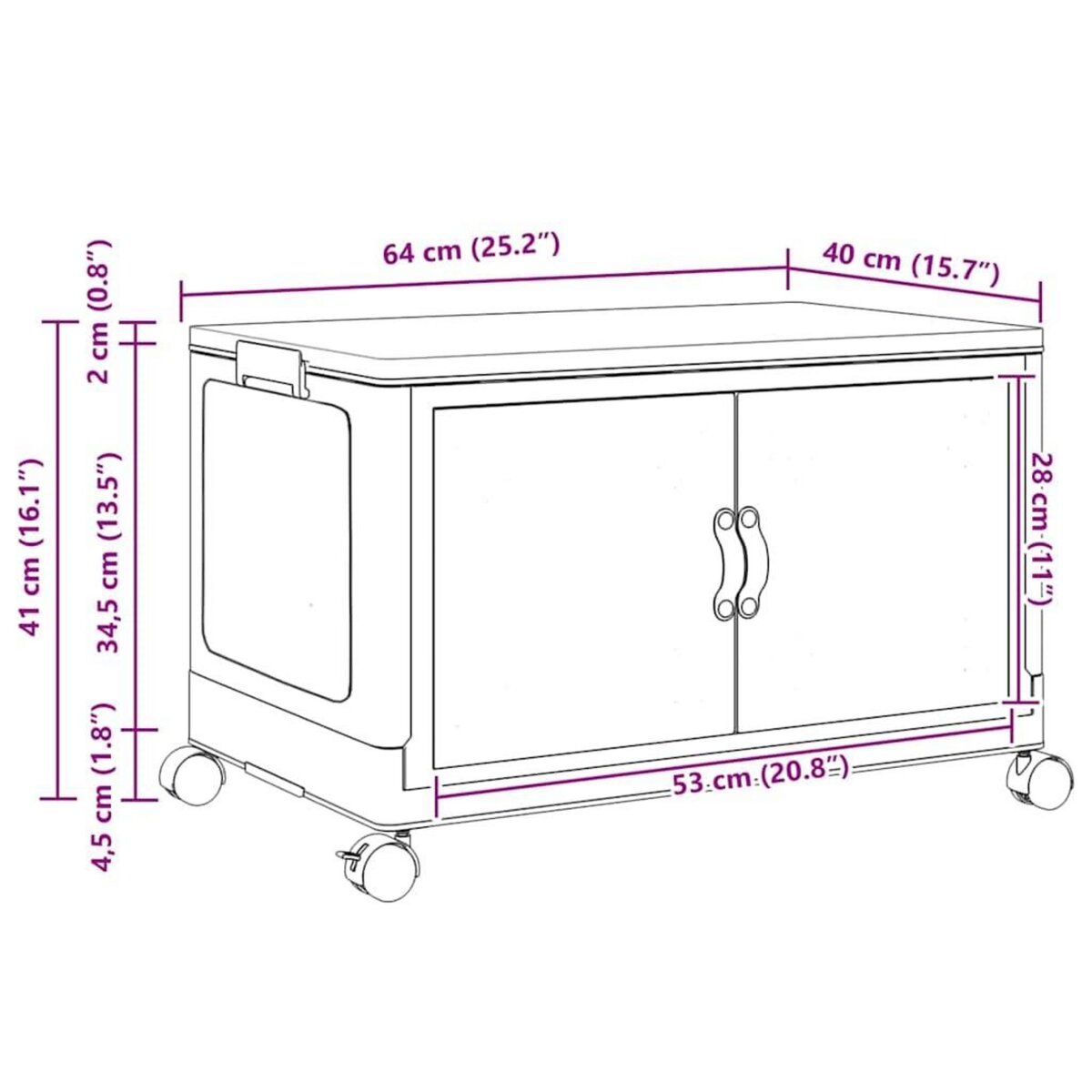 VIDAXL Boîte de rangement empilable avec roues 75 L 64x40x41 cm