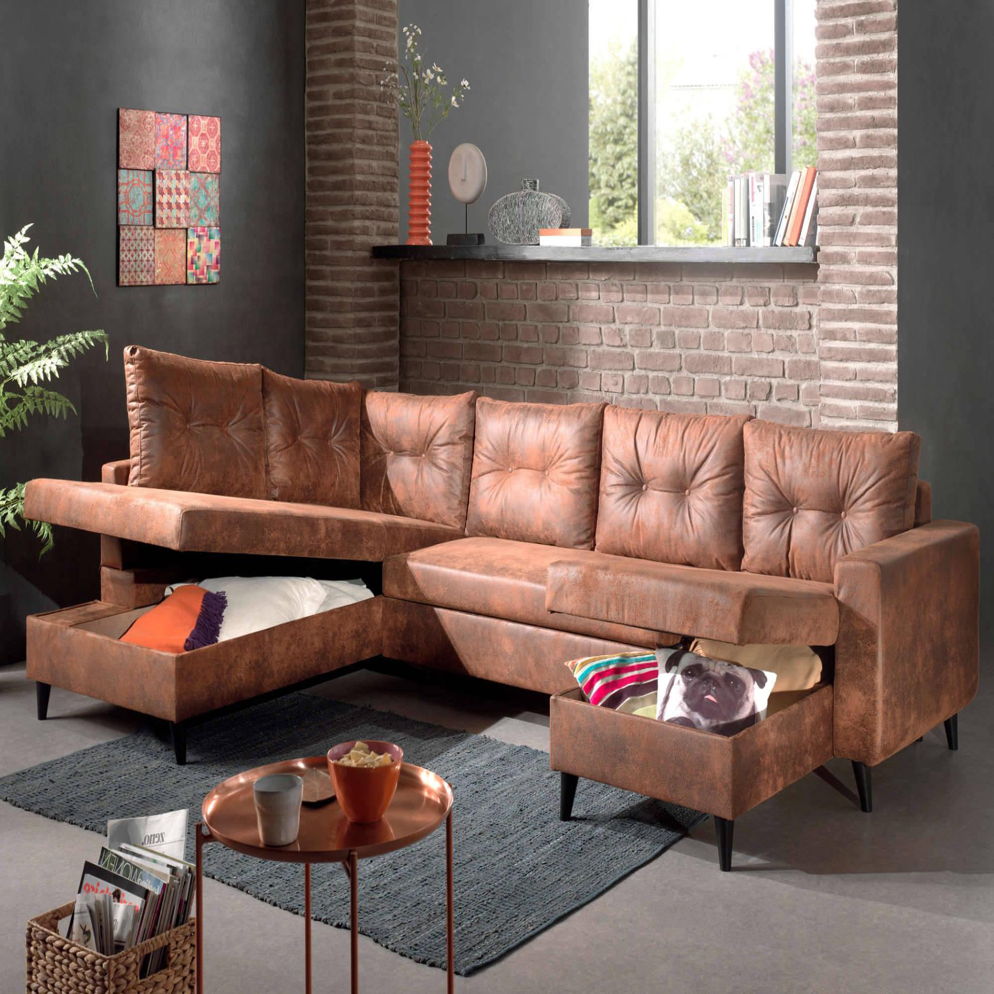 Voir la diapositive 3 : BEST MOBILIER Nordic - canapé panoramique en u - 7 places - convertible - industriel vintage - angle gauche