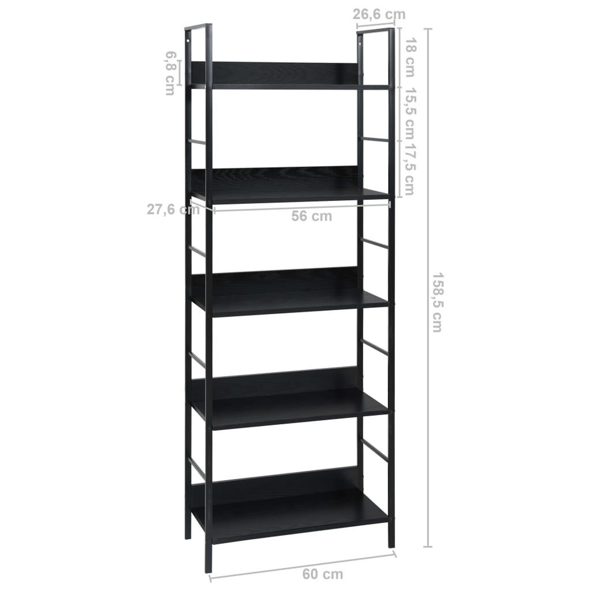 Voir la diapositive 6 : VIDAXL Bibliotheque a 5 niveaux noir 60x27,6x158,5cm bois d'ingenierie