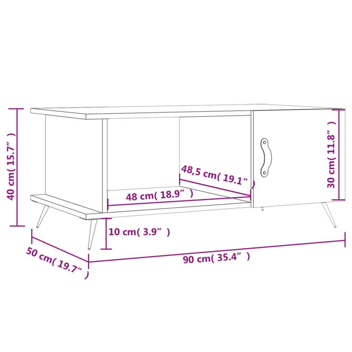 VIDAXL Table basse gris beton 90x50x40 cm bois d'ingenierie
