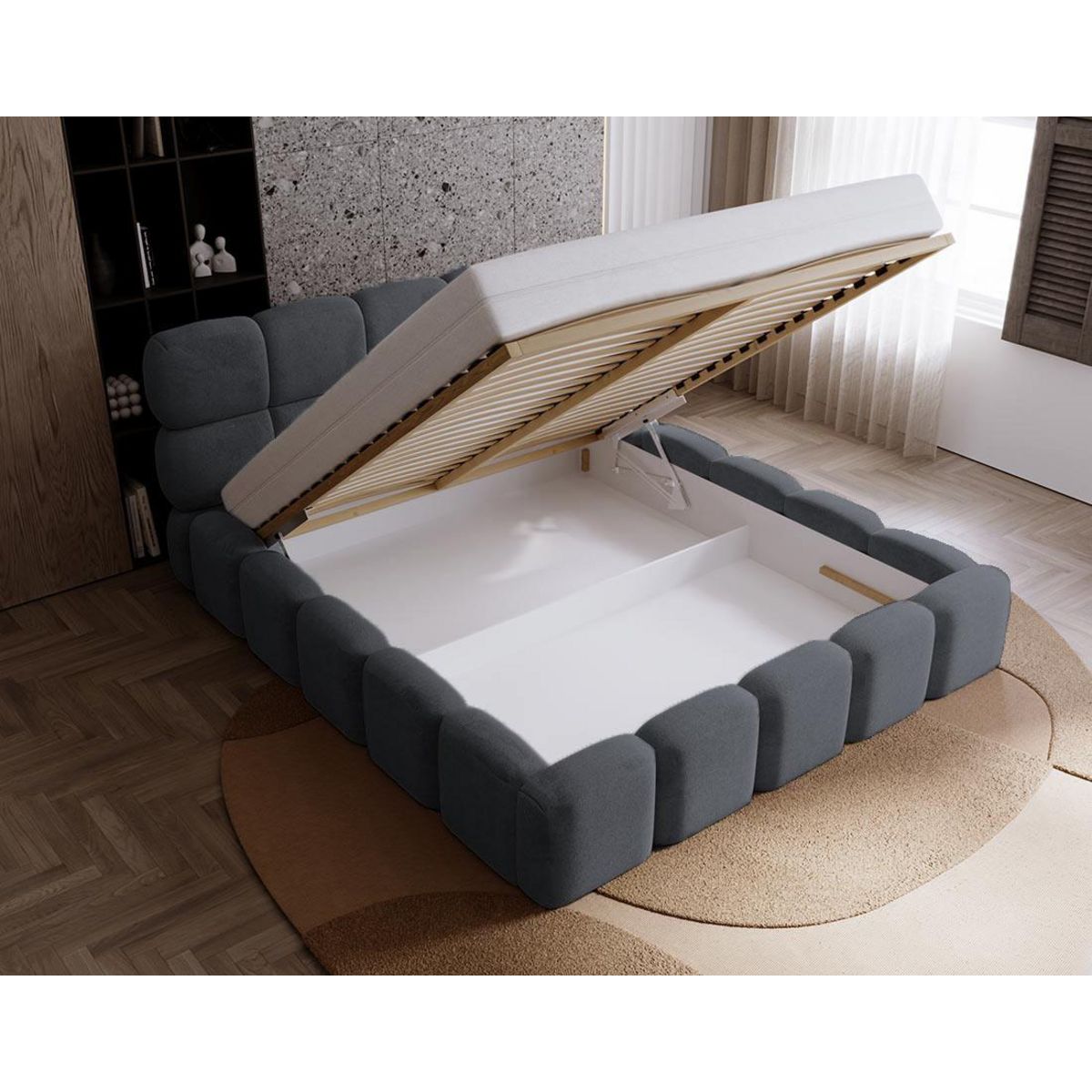 BEST MOBILIER Mariposa - lit coffre - 180x200 cm - sommier inclus - en velours