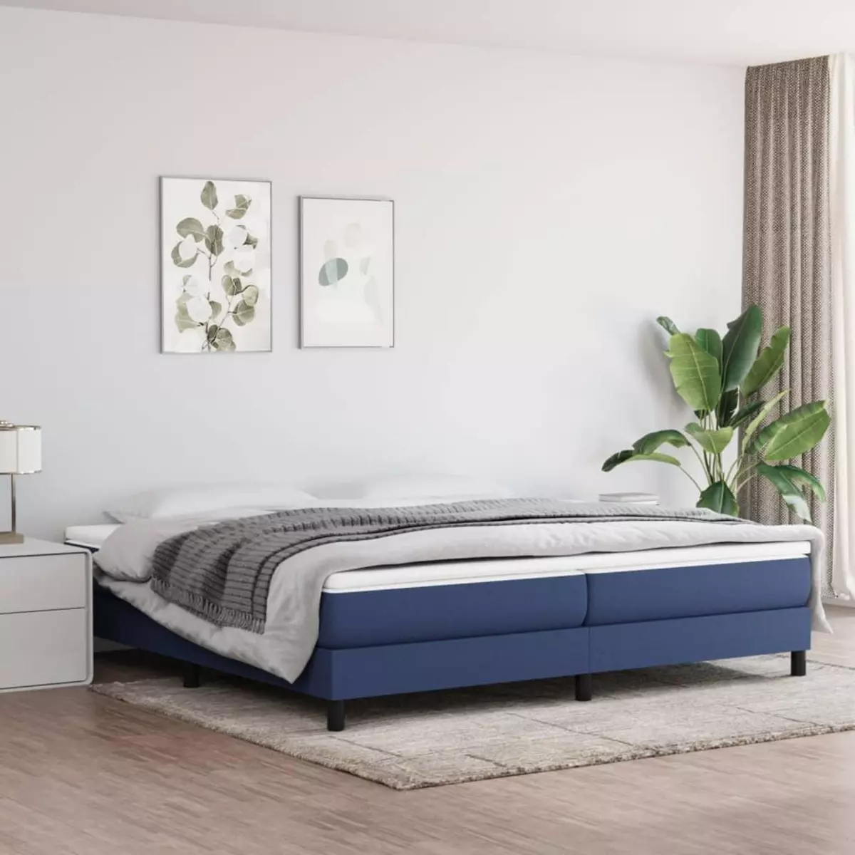VIDAXL Sommier a lattes de lit avec matelas Bleu 200x200 cm Tissu