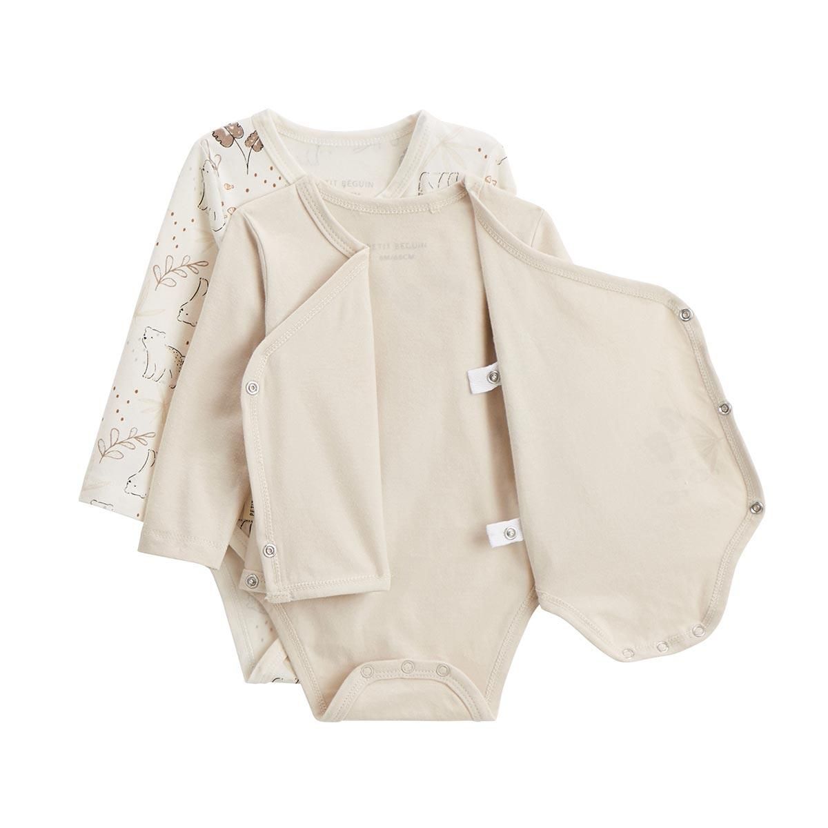 Petit Béguin Lot de 2 bodies bébé manches longues ouverture croisée Câlins