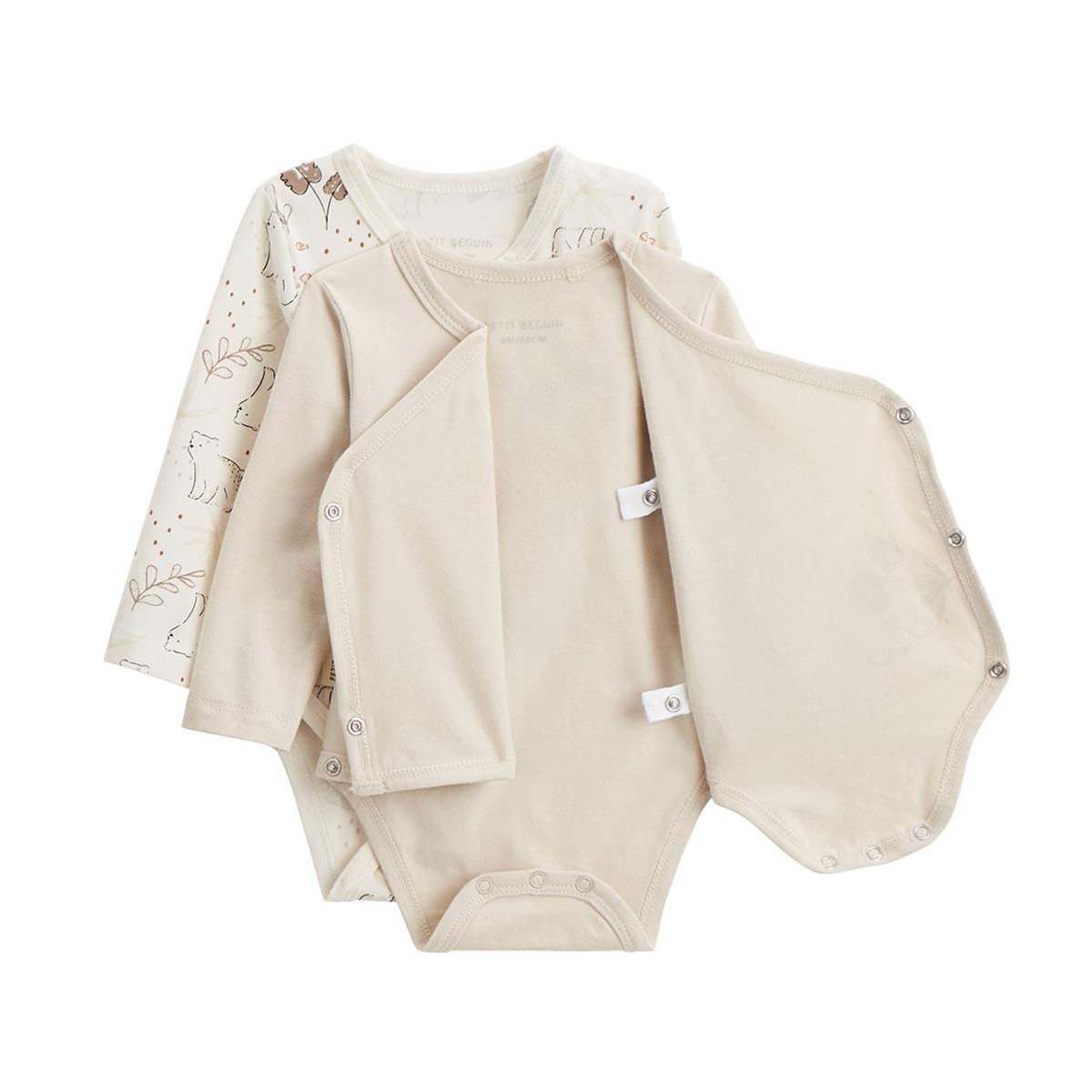Petit Béguin Lot de 2 bodies bébé manches longues ouverture croisée Câlins