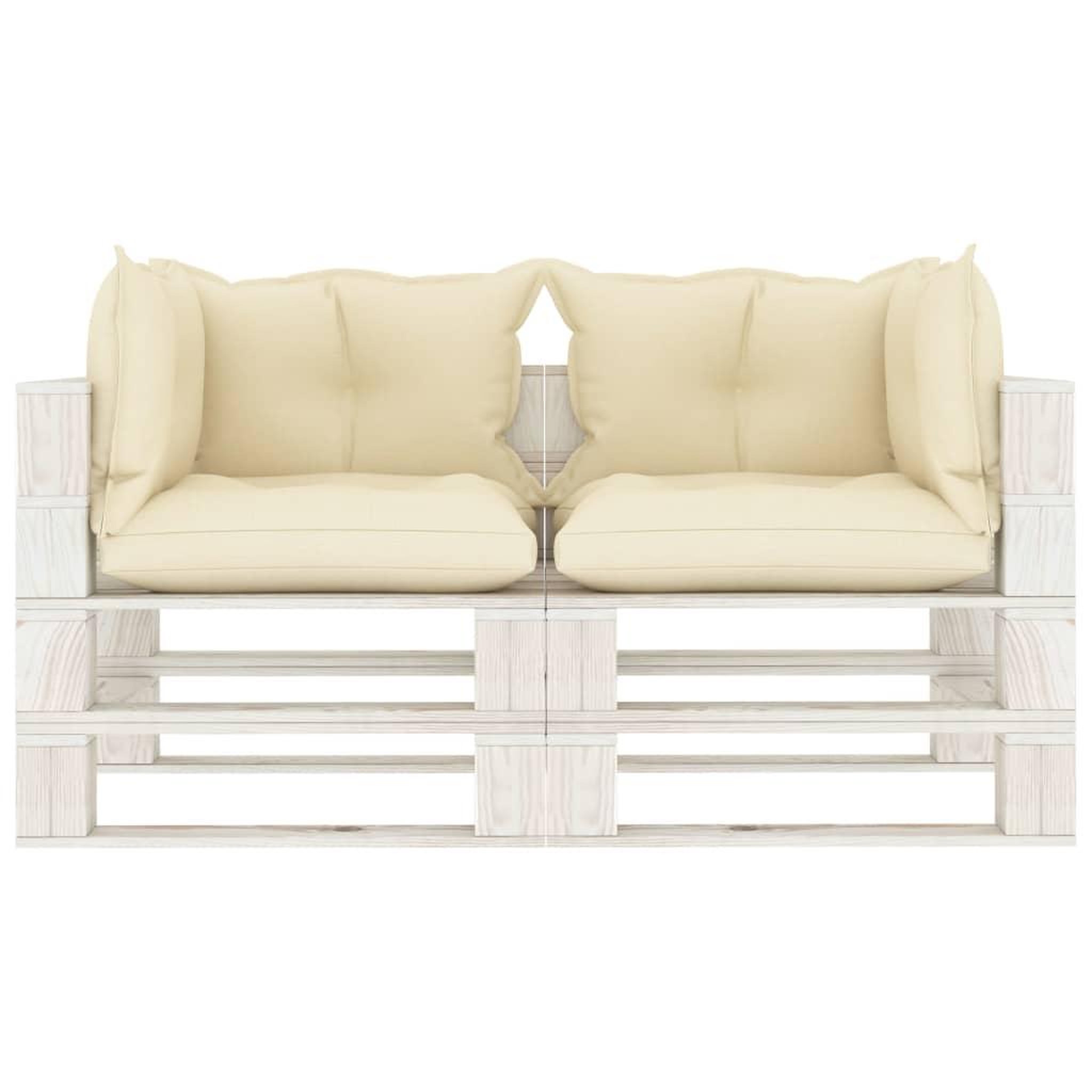 Voir la diapositive 2 : VIDAXL Canape palette a 2 places de jardin avec coussins creme Bois