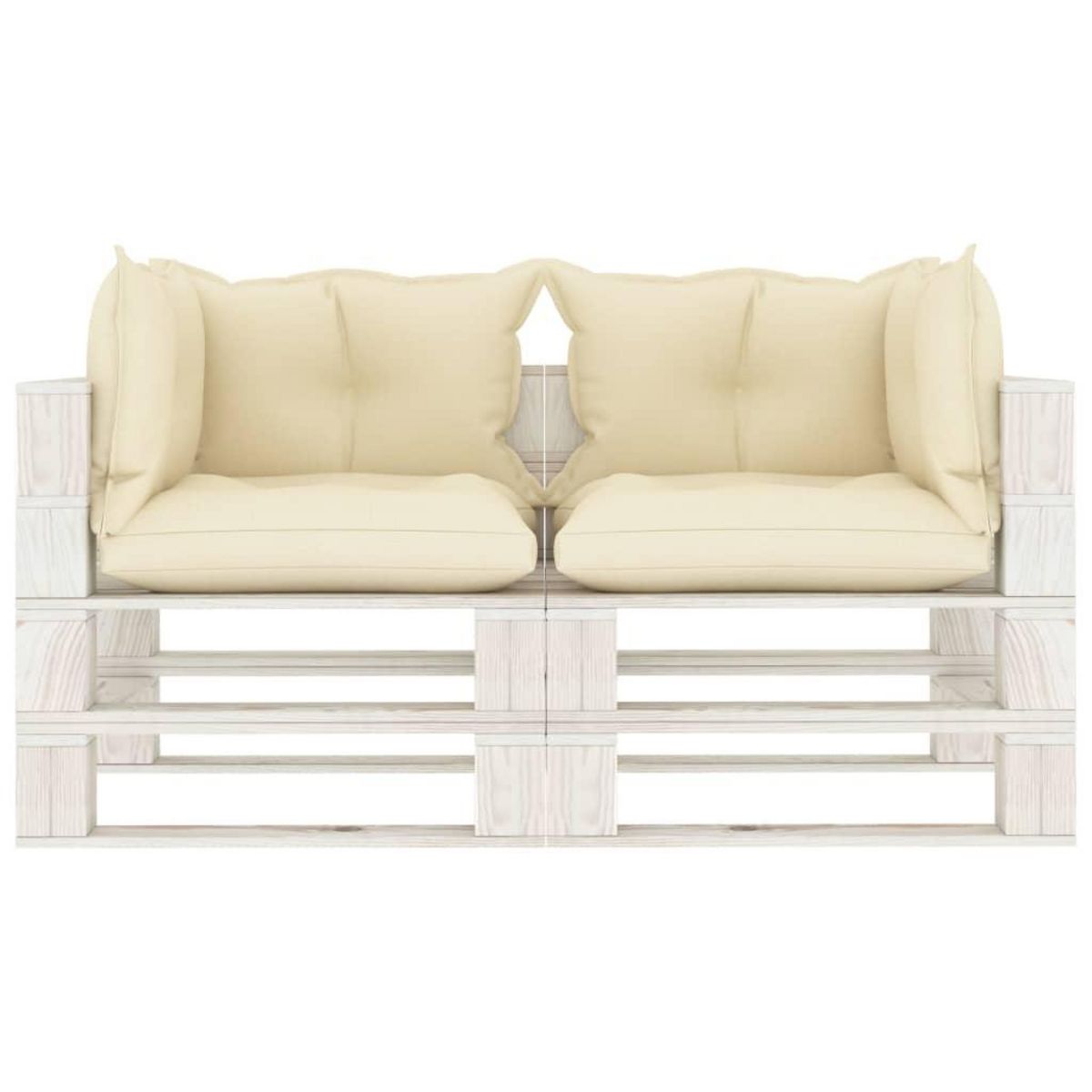 VIDAXL Canape palette a 2 places de jardin avec coussins creme Bois