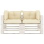 Voir la diapositive 2 : VIDAXL Canape palette a 2 places de jardin avec coussins creme Bois