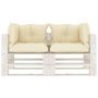 Voir la diapositive 2 : VIDAXL Canape palette a 2 places de jardin avec coussins creme Bois