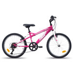Vélo enfant - VTT 20  Fille - Cadre et fourche rigide en acier - 6 vitesses - Poignée tournante - Freins V-Brake & Jantes en aluminium