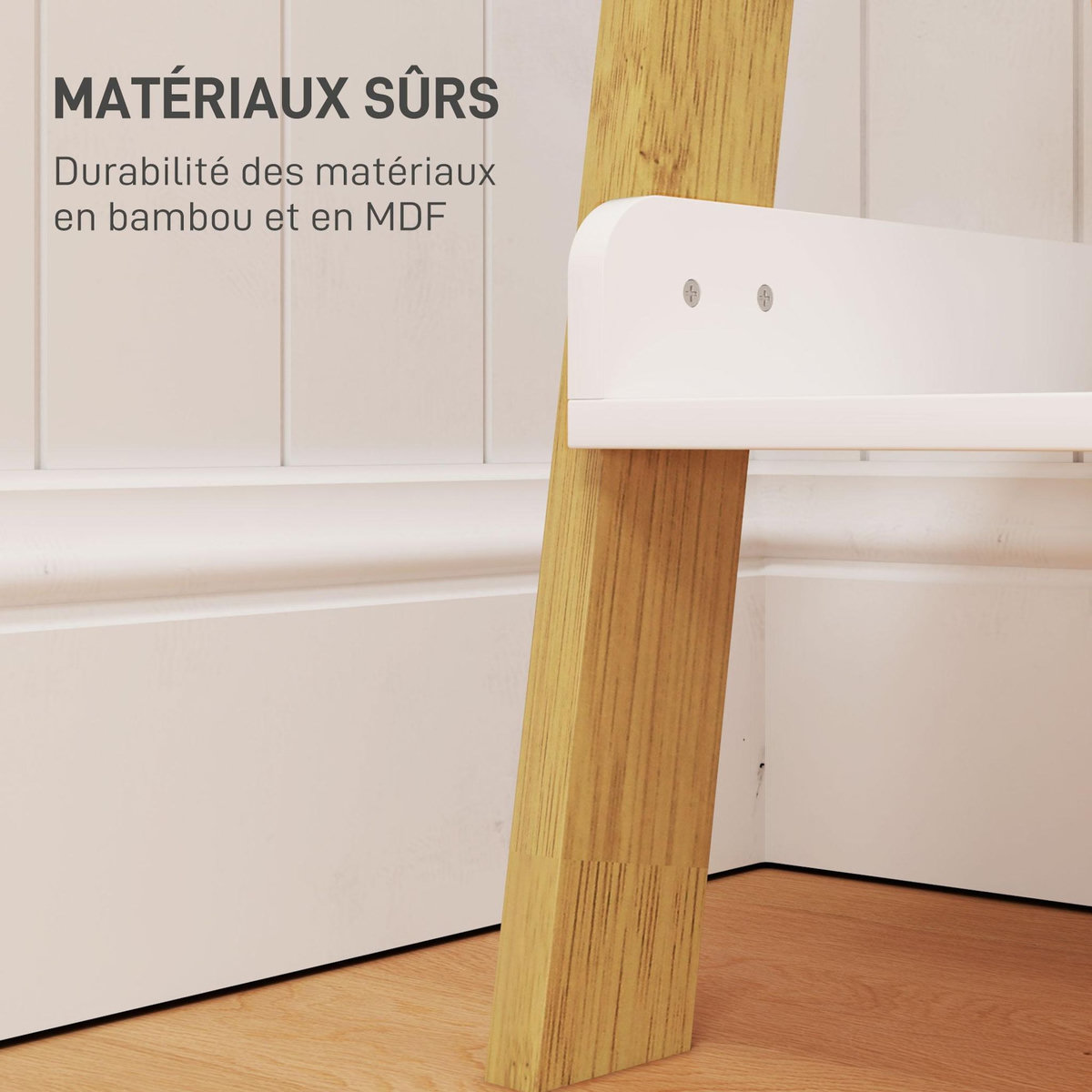 HOMCOM Étagère échelle porte-serviette style cosy chic bambou - 2 étagères 3 barres - MDF blanc