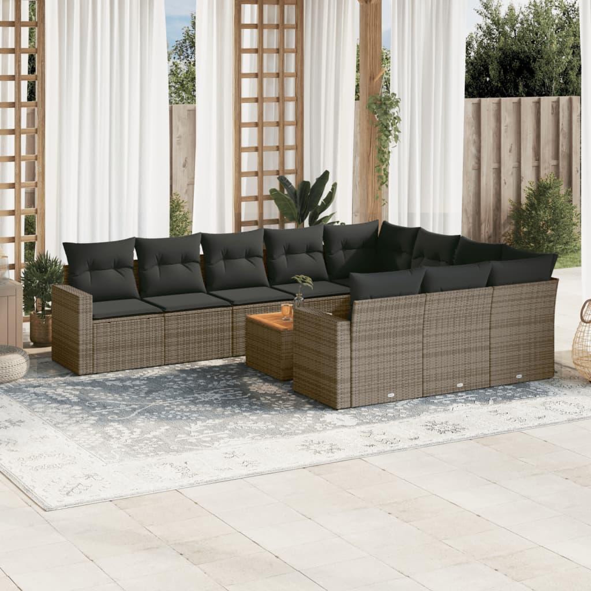 VIDAXL Salon de jardin 11 pcs avec coussins gris resine tressee
