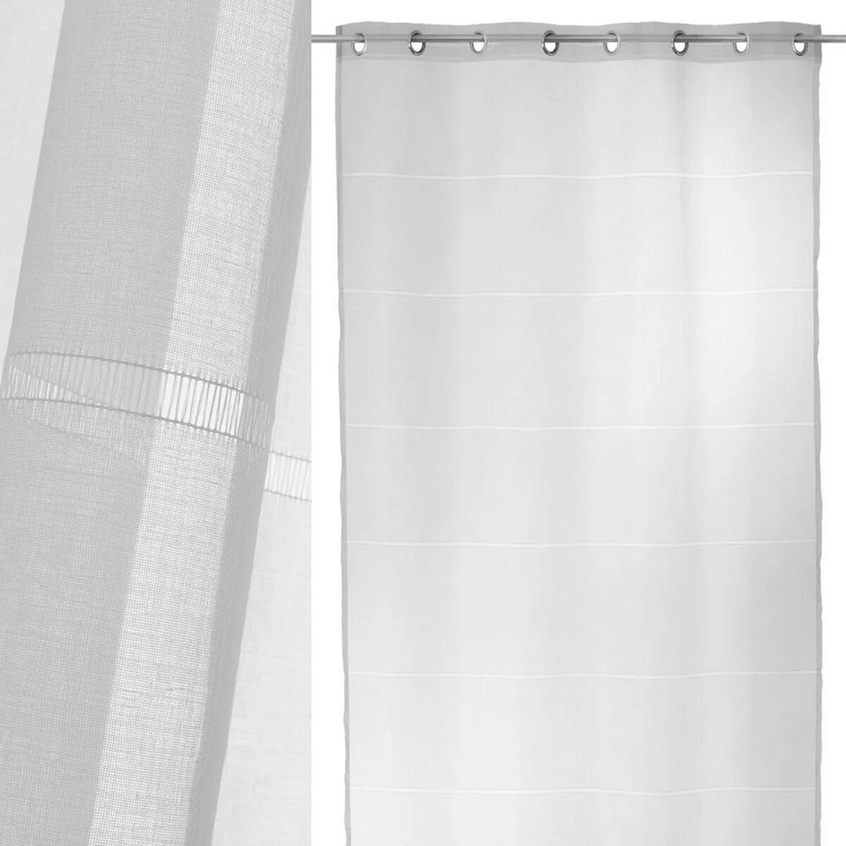  2 voilages blanc rayure 140x260cm Dolly