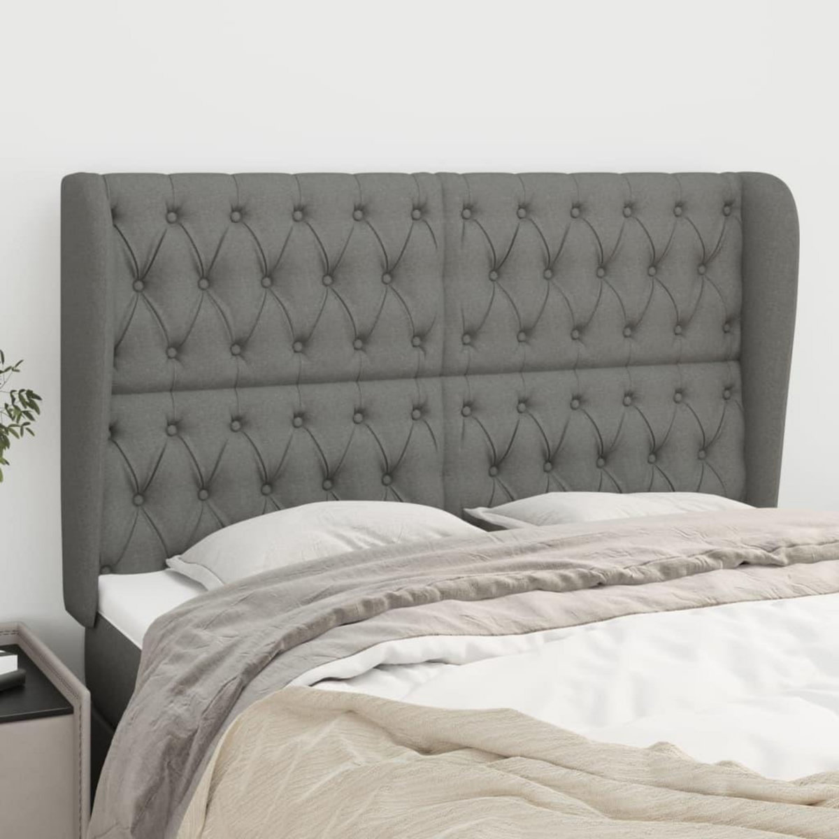 VIDAXL Tete de lit avec oreilles Gris fonce 147x23x118/128 cm Tissu