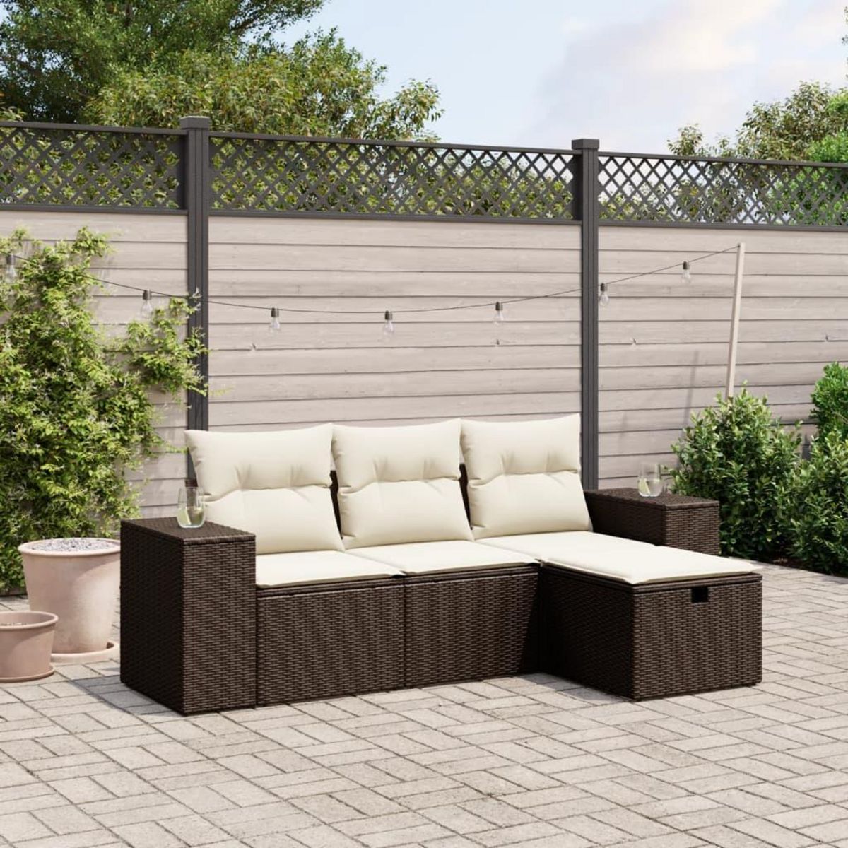 VIDAXL Salon de jardin 4 pcs avec coussins marron resine tressee