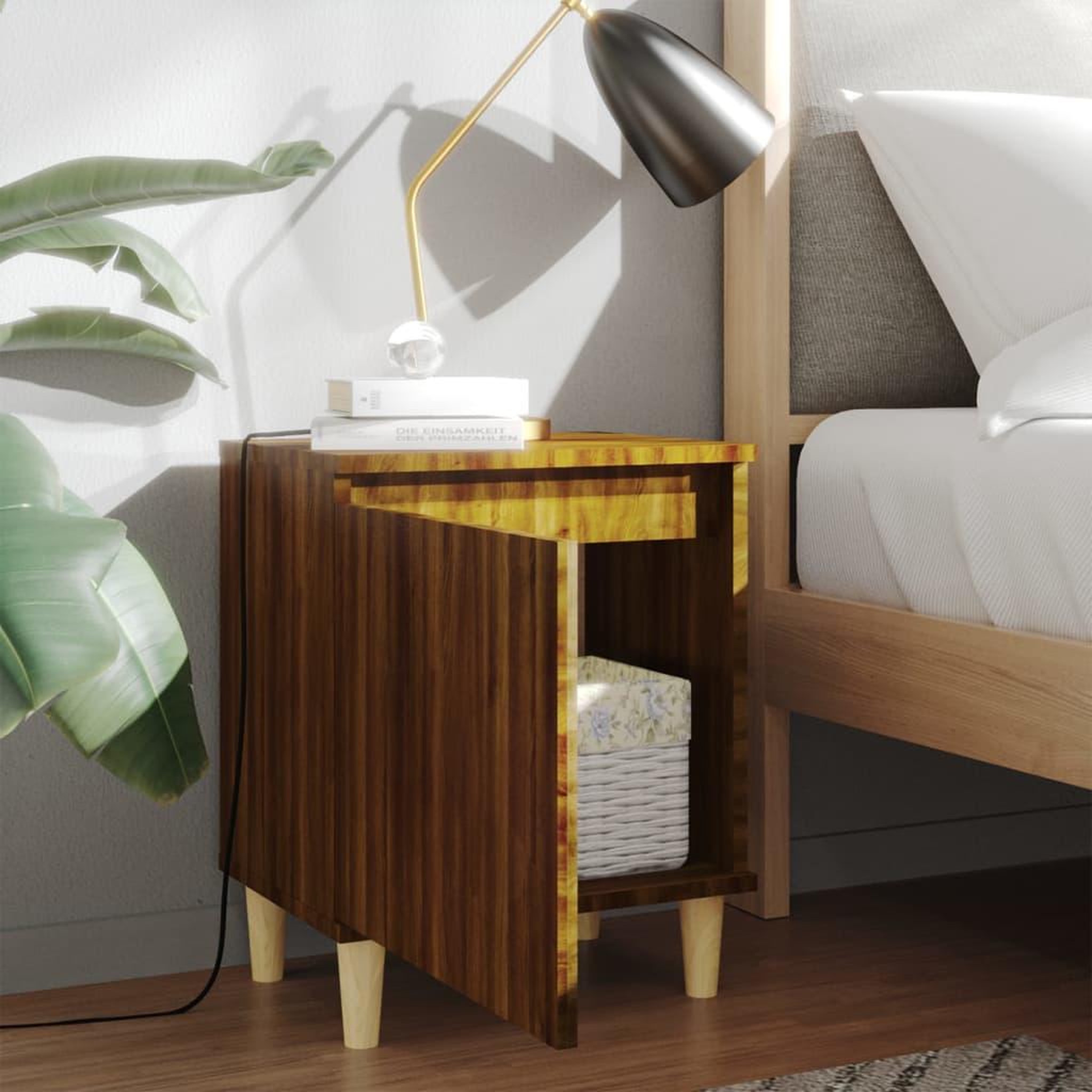 Voir la diapositive 3 : VIDAXL Table de chevet avec pieds en bois Chene marron 40x30x50 cm