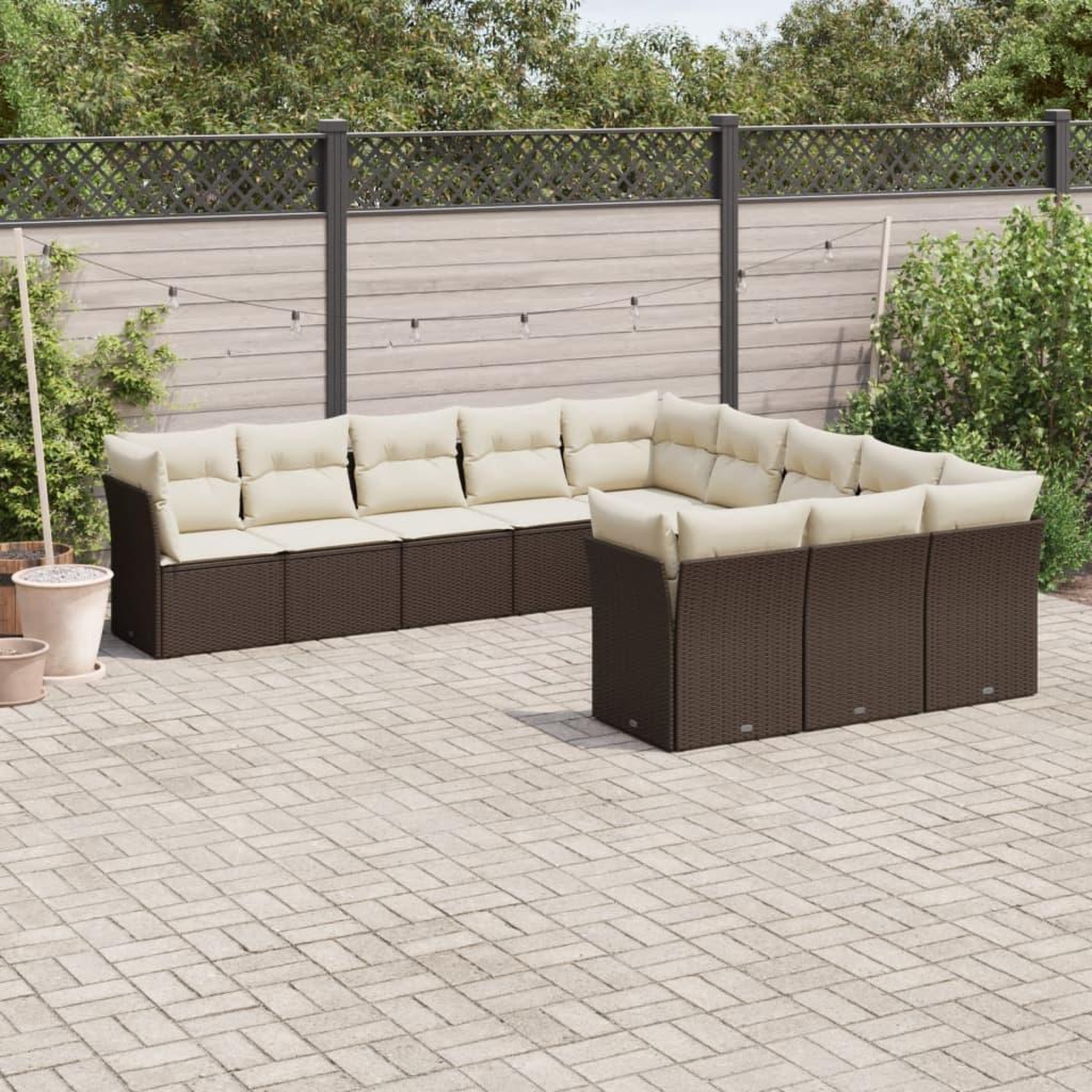 VIDAXL Salon de jardin et coussins 11 pcs marron resine tressee