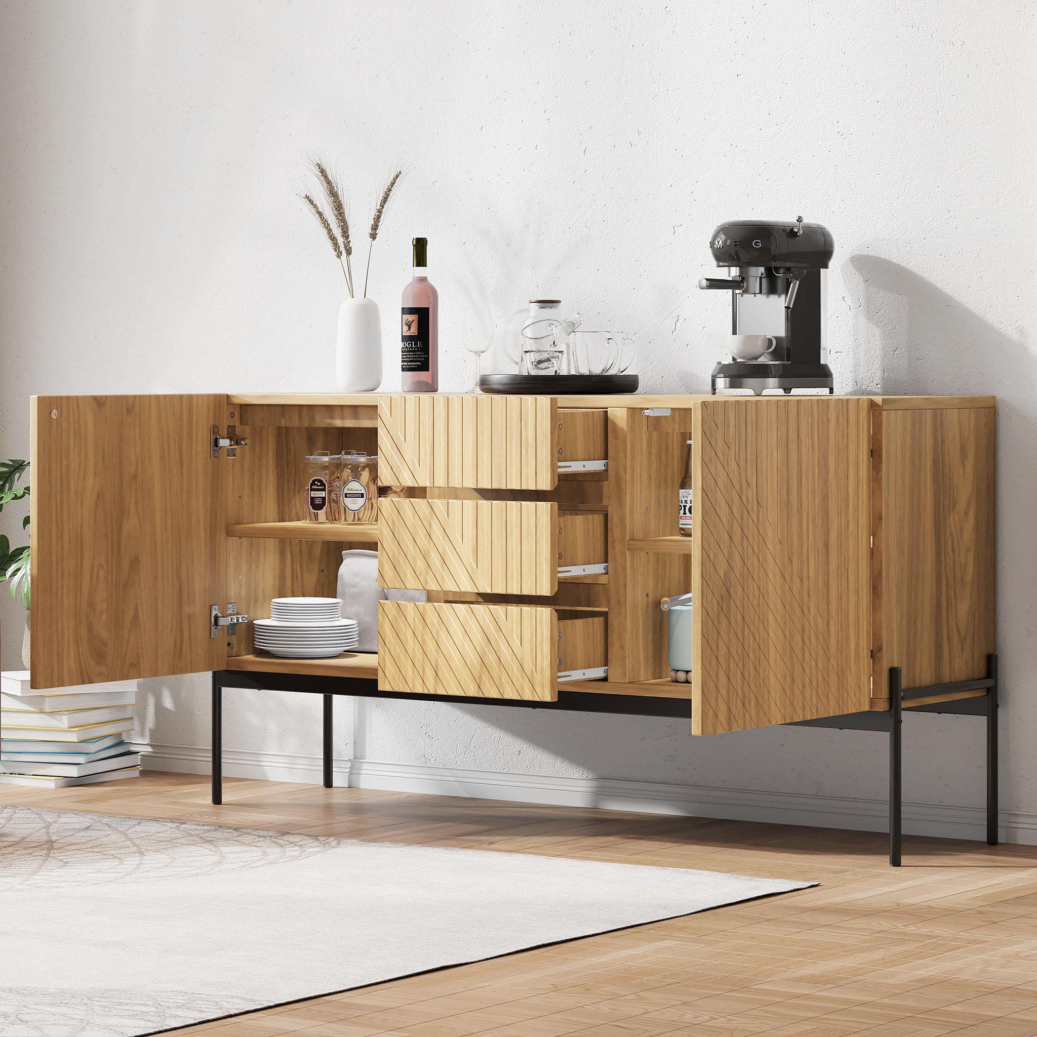Voir la diapositive 2 : MERAX Buffet 2 portes 3 tiroirs - 150cm naturel panneaux de particules