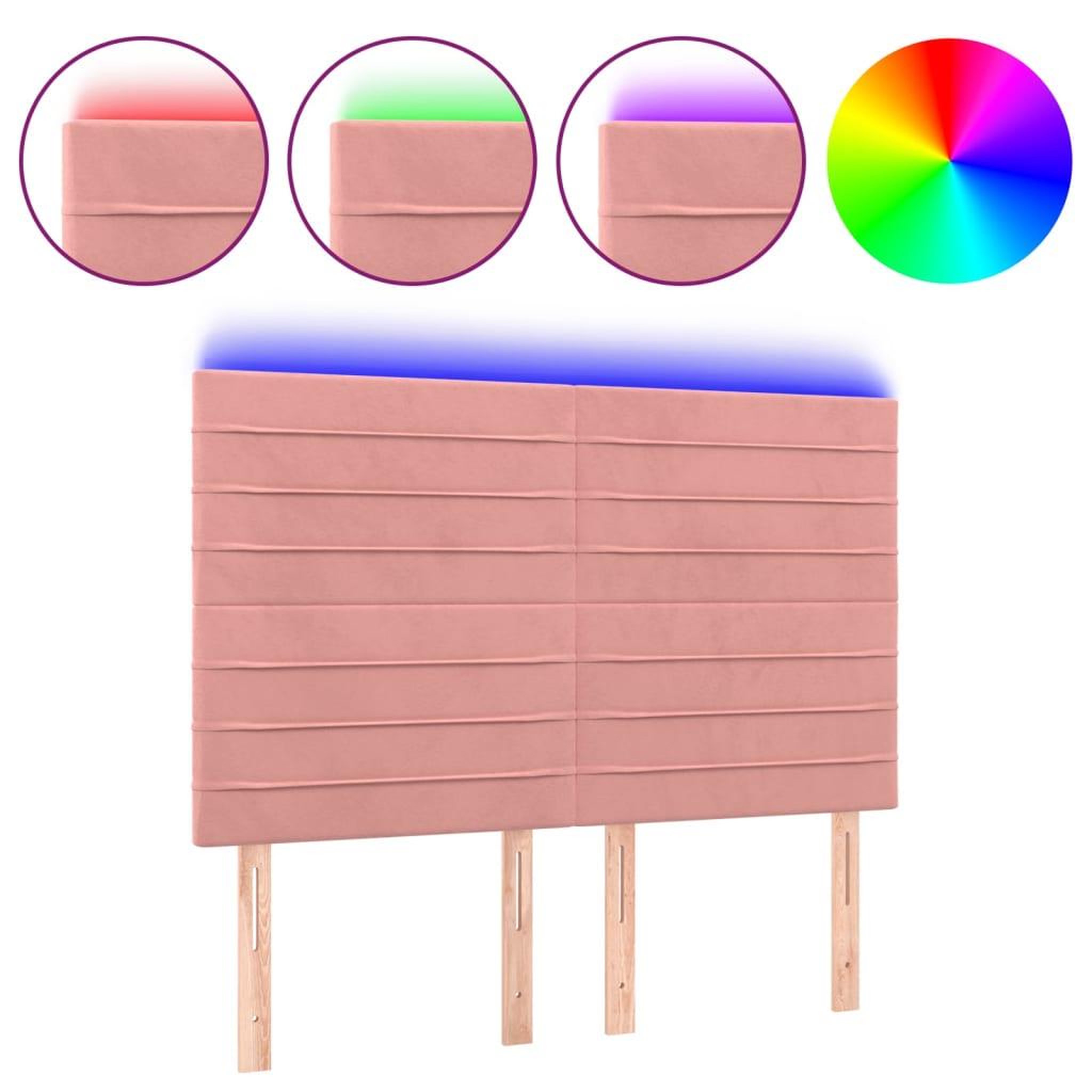 Voir la diapositive 2 : VIDAXL Tete de lit a LED Rose 144x5x118/128 cm Velours