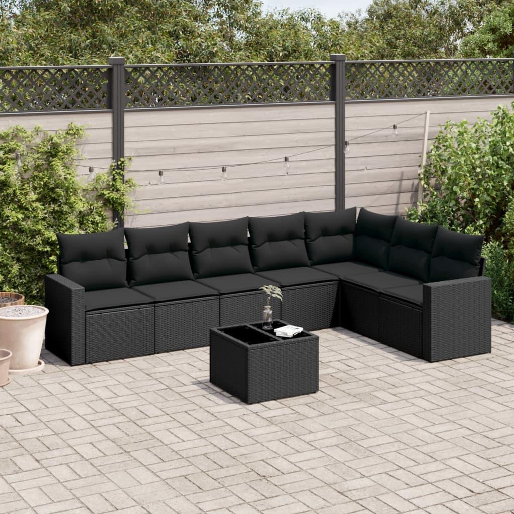 VIDAXL Salon de jardin 8 pcs avec coussins noir resine tressee