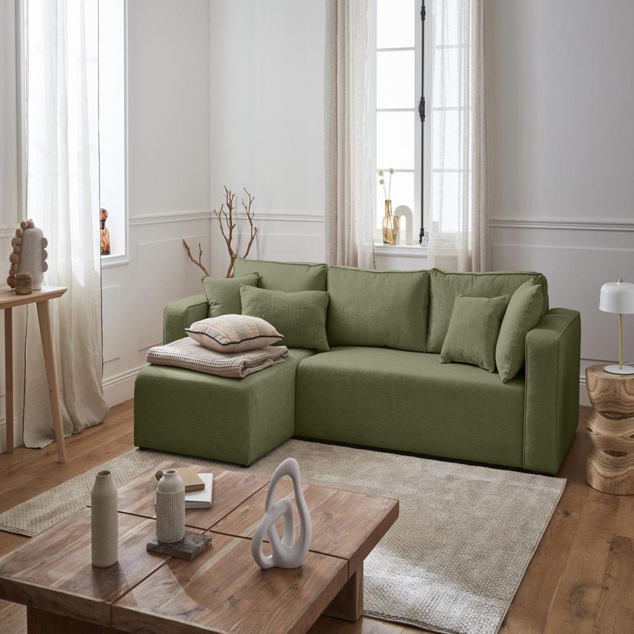 Voir la diapositive 5 : BEST MOBILIER Topaze - canapé d'angle réversible - 4 places - convertible avec coffre - en tissu
