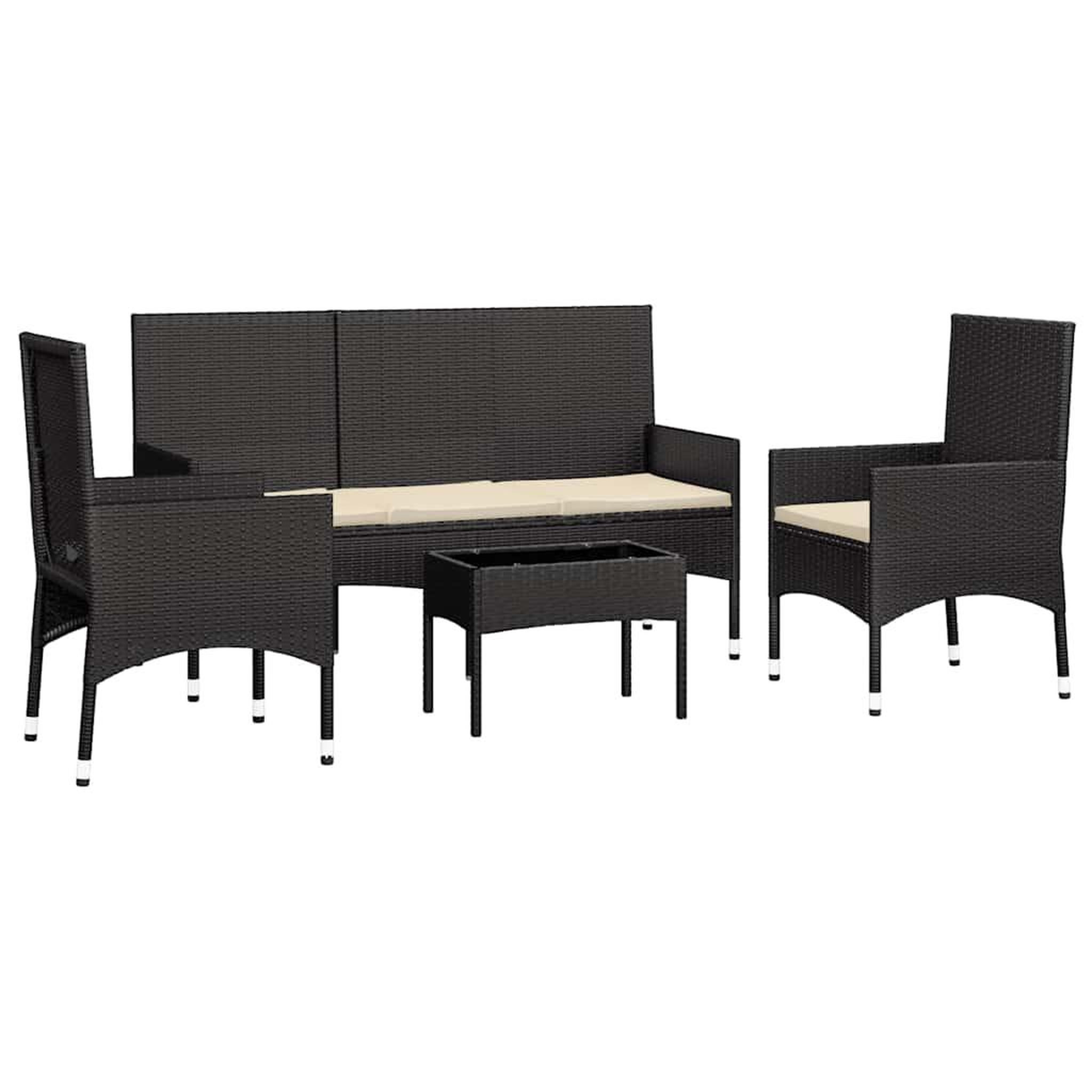 Voir la diapositive 3 : VIDAXL Salon de jardin 4 pcs avec coussins Noir Resine tressee