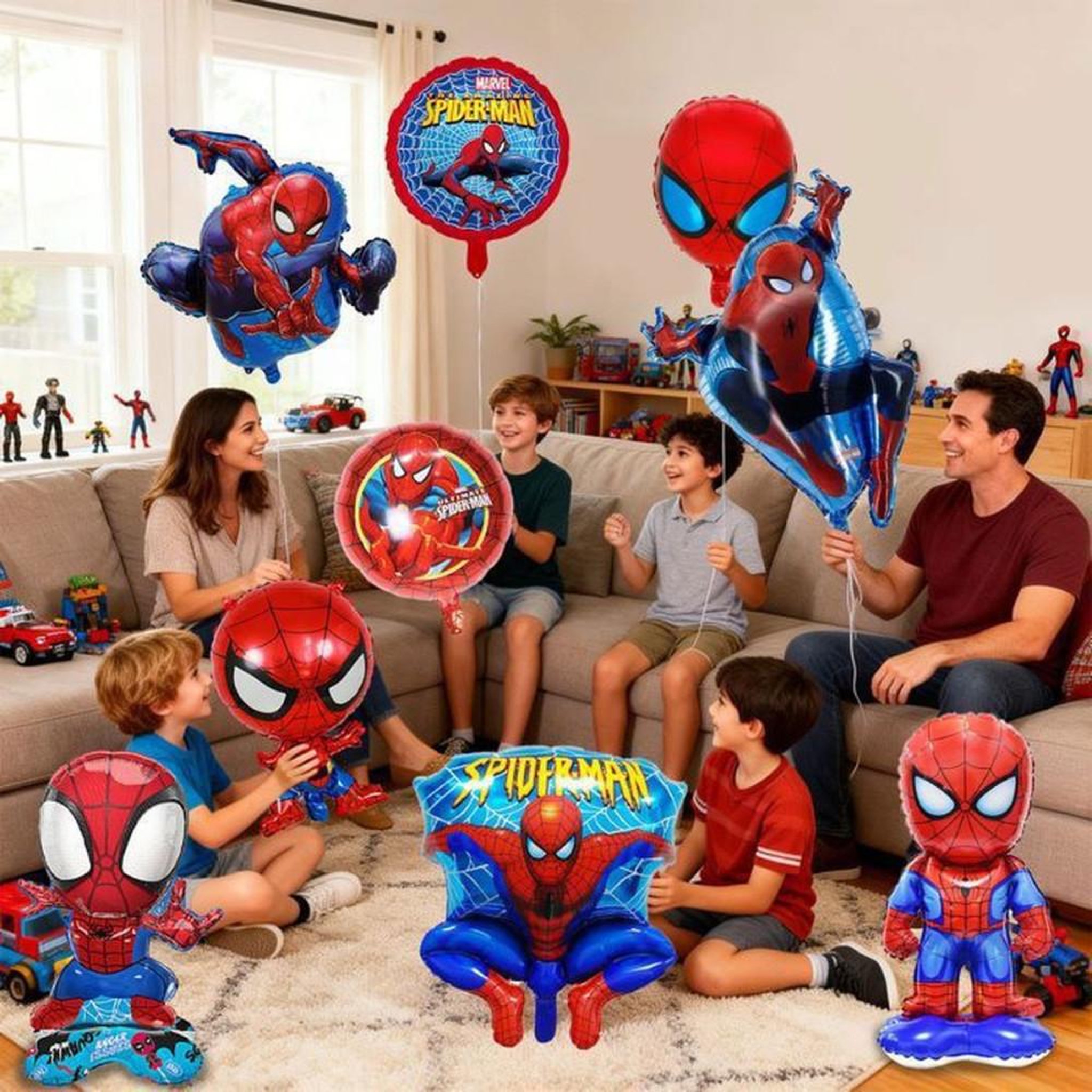 Voir la diapositive 3 : Set ballons anniversaire Spider-Man 10 pièces en aluminium et latex, ballons folie imprimés et ballons ronds rouges et bleus