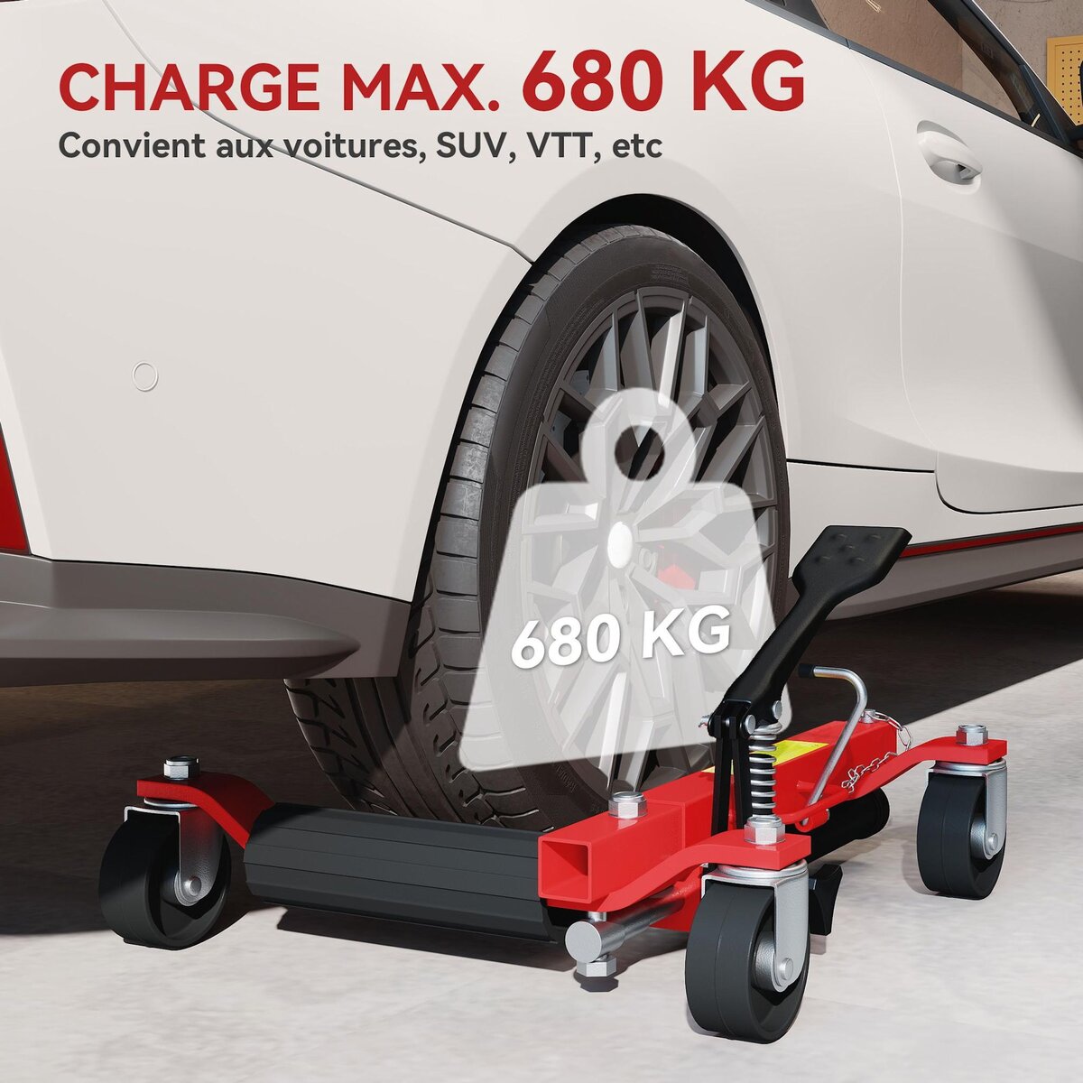 HOMCOM Lot de 2 chariots de manutention voiture - max. 680 Kg par chariot - largeur max. roue 228 mm