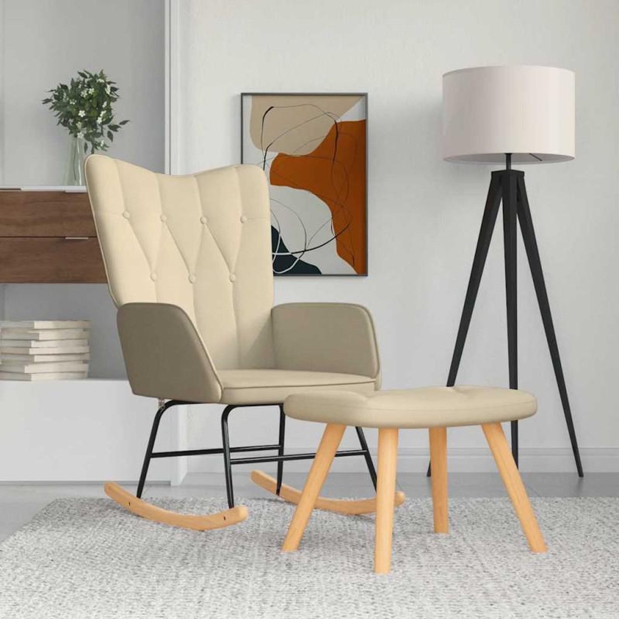 Voir la diapositive 1 : VIDAXL Chaise à bascule avec repose pied Crème Tissu