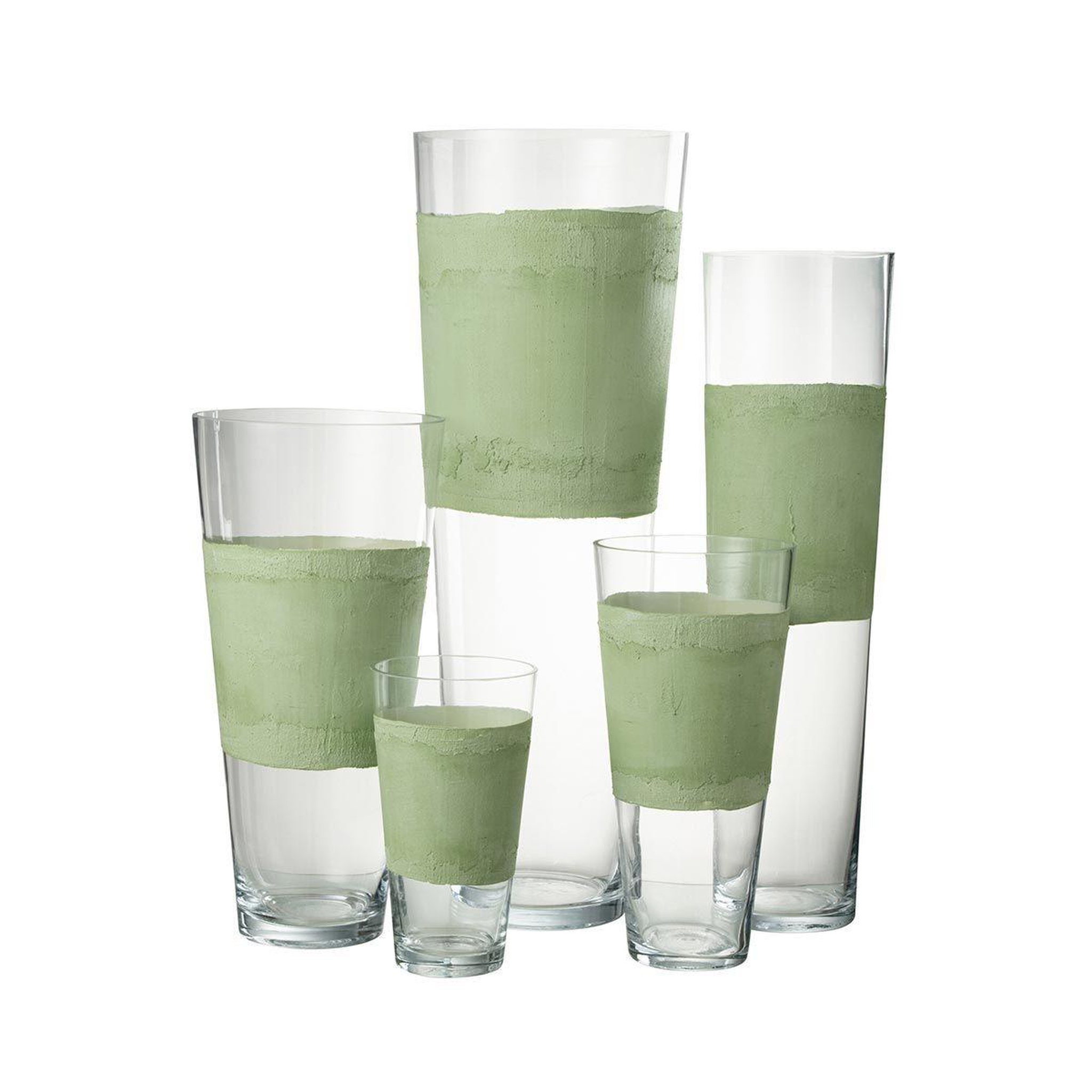Voir la diapositive 2 : J-LINE Vase déco en verre  delph  35cm transparent & vert