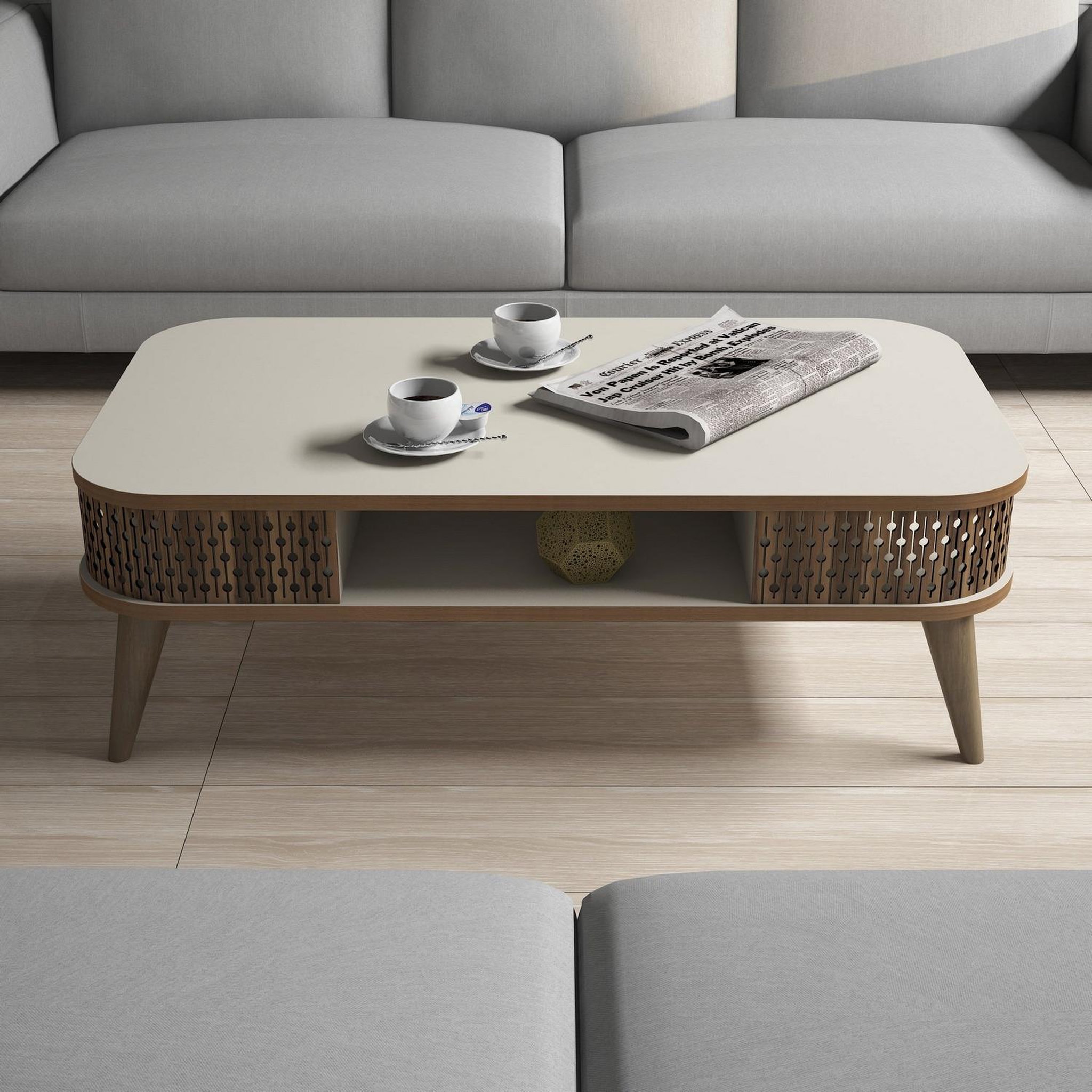 Voir la diapositive 3 : Habitat et Jardin Table basse en bois  eylül  - 105 x 60 x 34 cm - crème