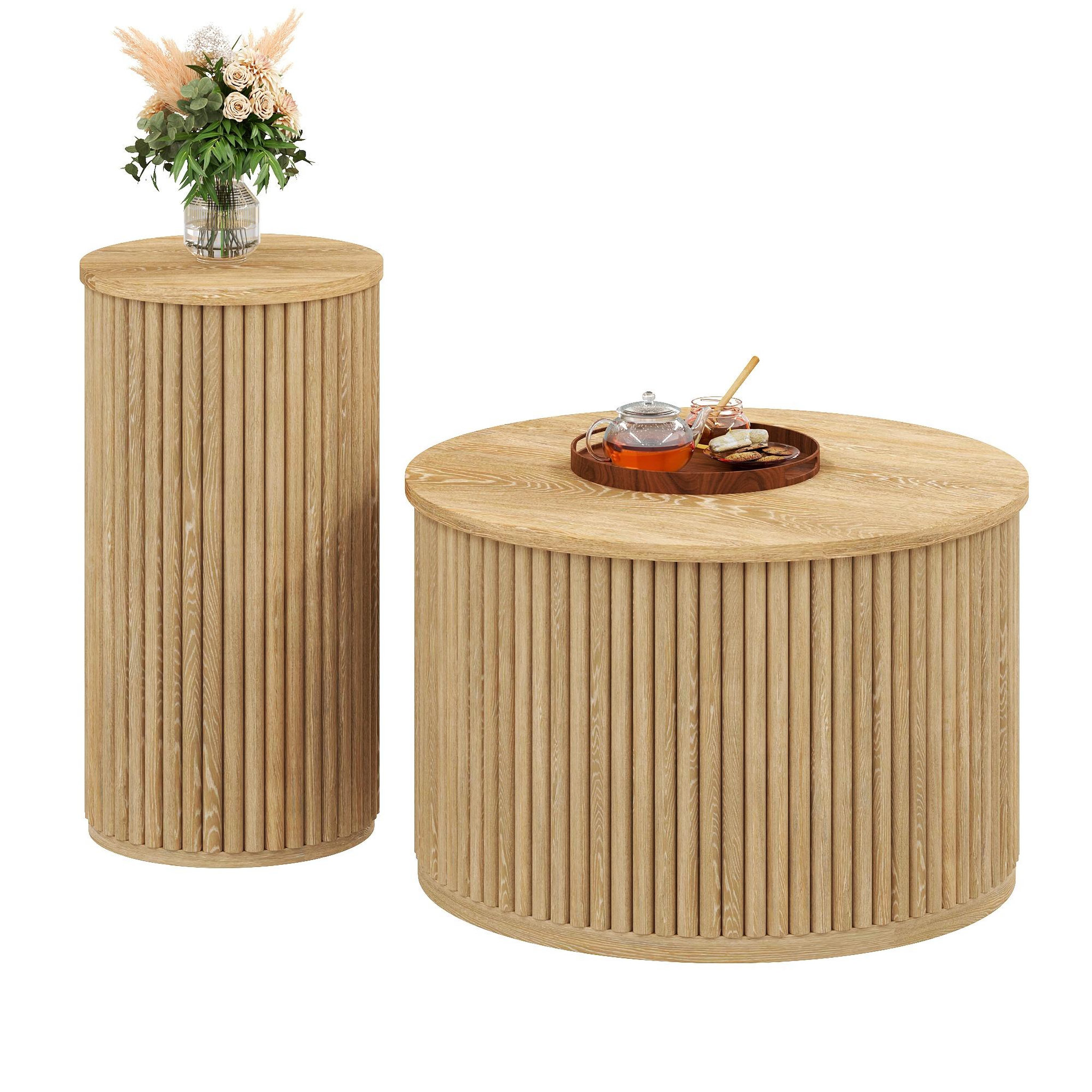 MERAX Table basse gigogne ronde naturel - 60x60 cm mdf