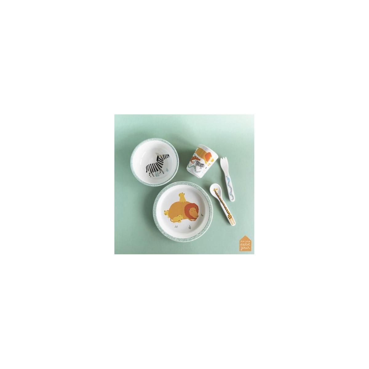 Petit Jour Coffret de vaisselle ergonomique 5 pièces La Savane pour enfants