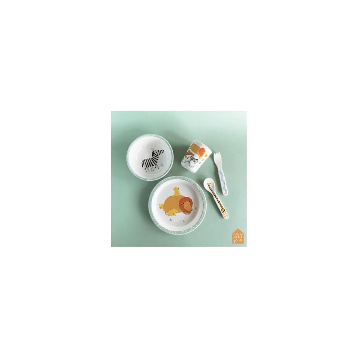 Petit Jour Coffret de vaisselle ergonomique 5 pièces La Savane pour enfants