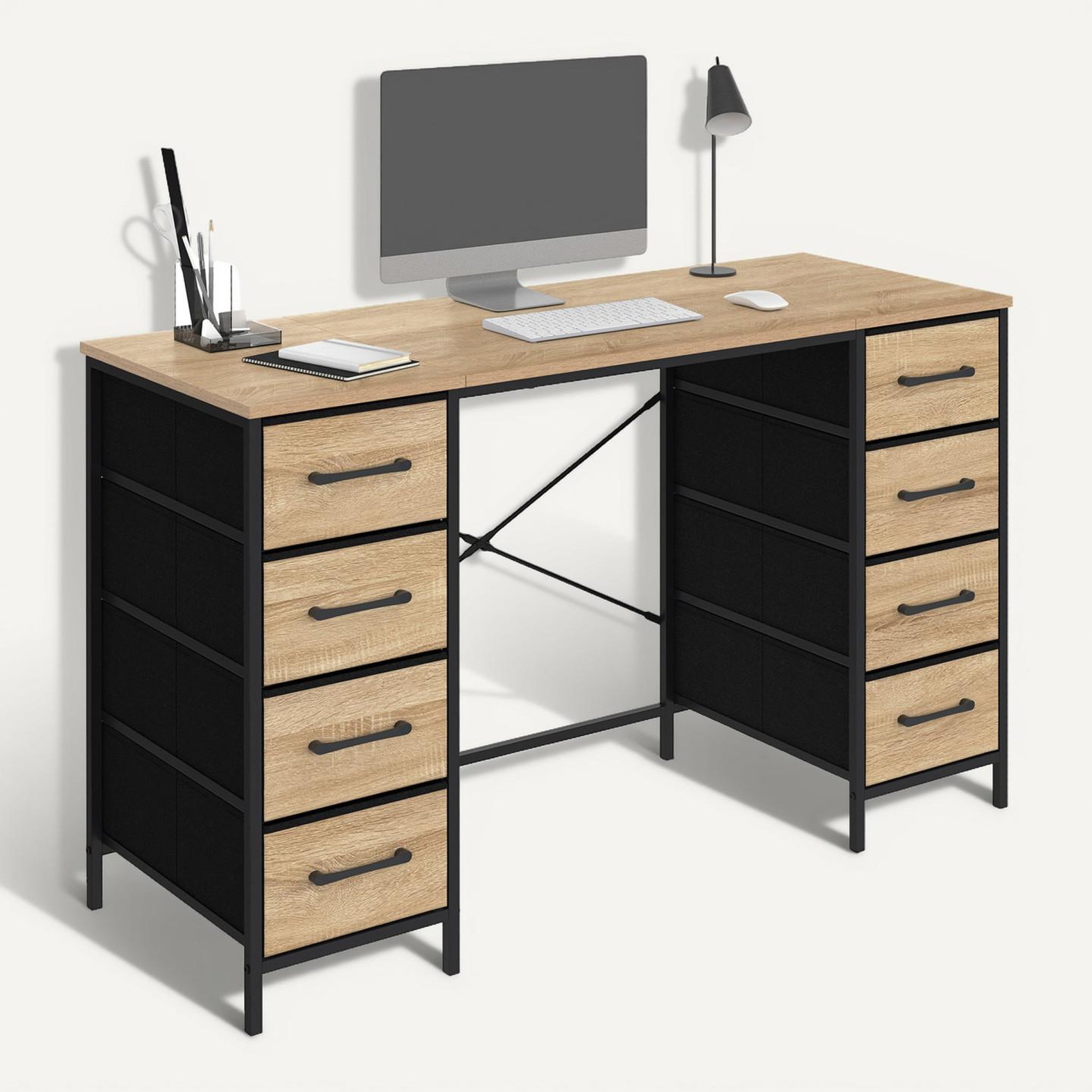 Voir la diapositive 6 : ID MARKET Bureau 8 tiroirs en tissu 120x45 cm utah bois et noir design industriel