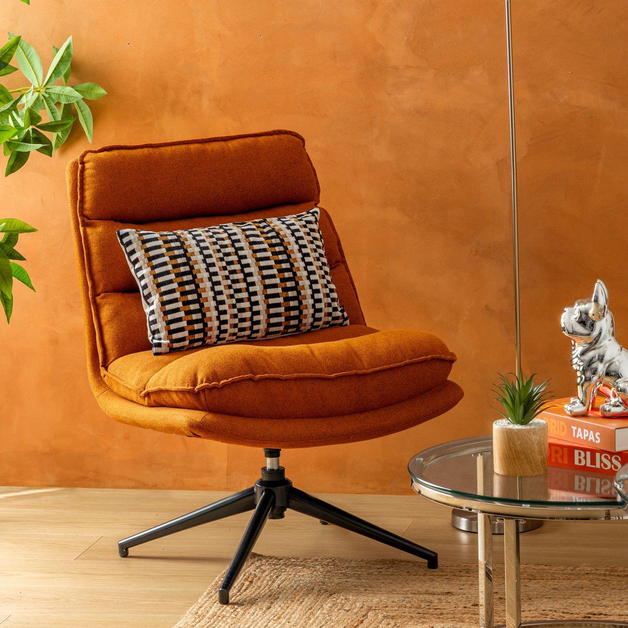Voir la diapositive 2 : ATMOSPHERA Fauteuil pivotant en tissu et pieds métal HARPER