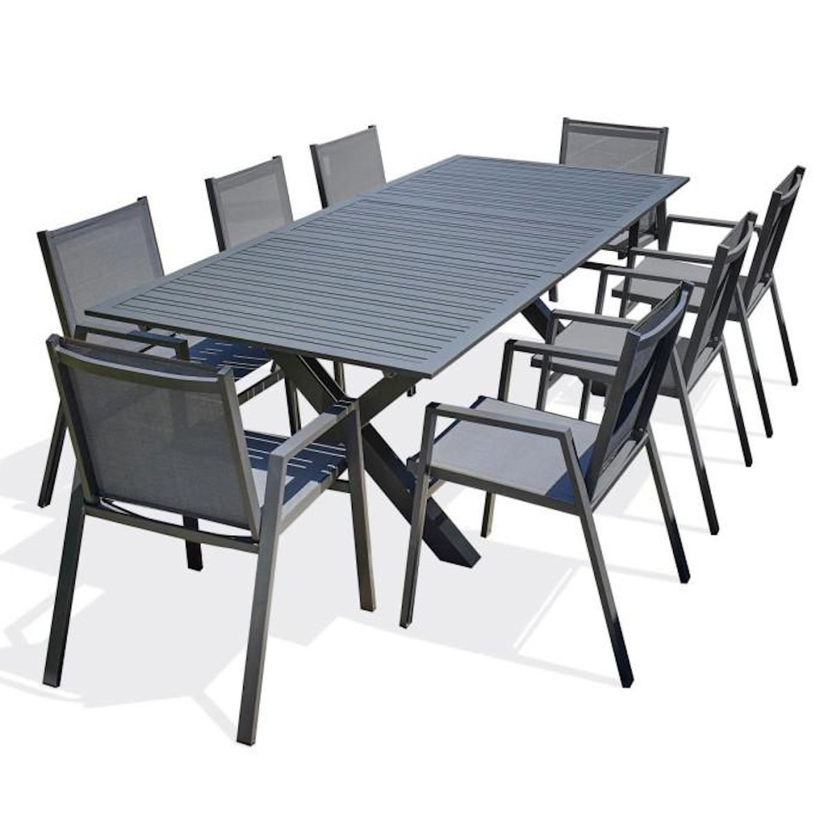 Paris Prix Ensemble Table de Jardin Extensible & 8 Fauteuils  Floride  180-240cm Gris Anthracite