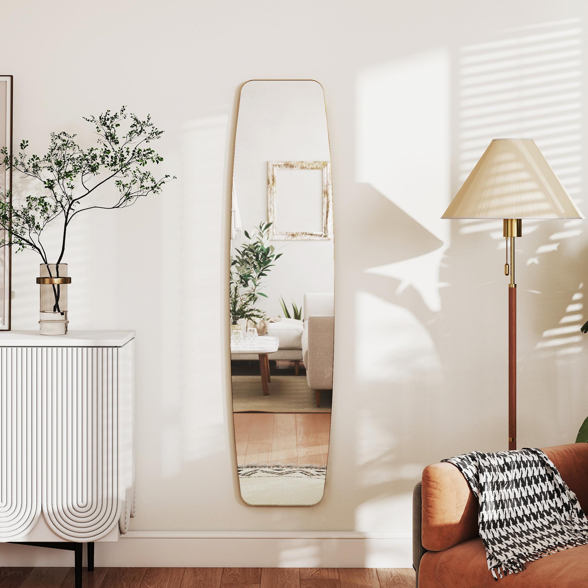 Voir la diapositive 4 : HOMCOM Grand miroir mural ovale design pleine longueur L.40 x H.160 cm cadre métal doré