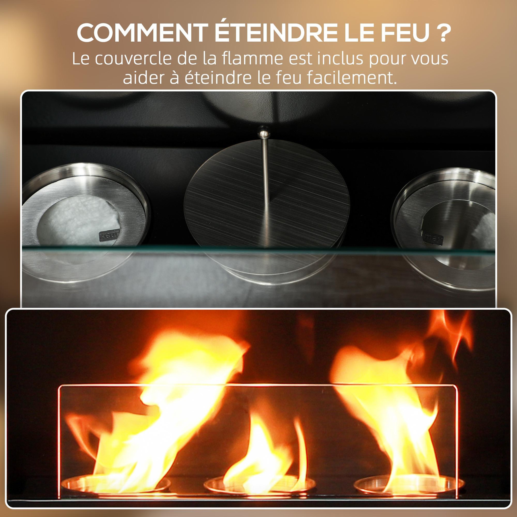Voir la diapositive 5 : HOMCOM Cheminée bioéthanol - brûleur 400ml, combustion 3h, couverture 16-18 m² - verre trempé protection - blanc