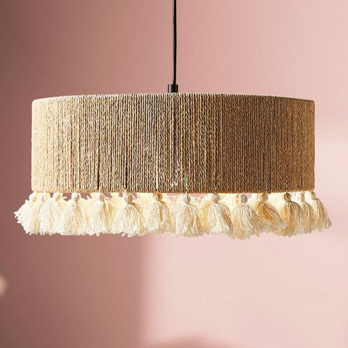 OSTARIA Suspension cylindrique métal coton Charlotte noire beige