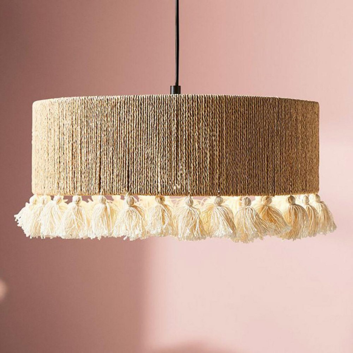 OSTARIA Suspension cylindrique métal coton Charlotte noire beige