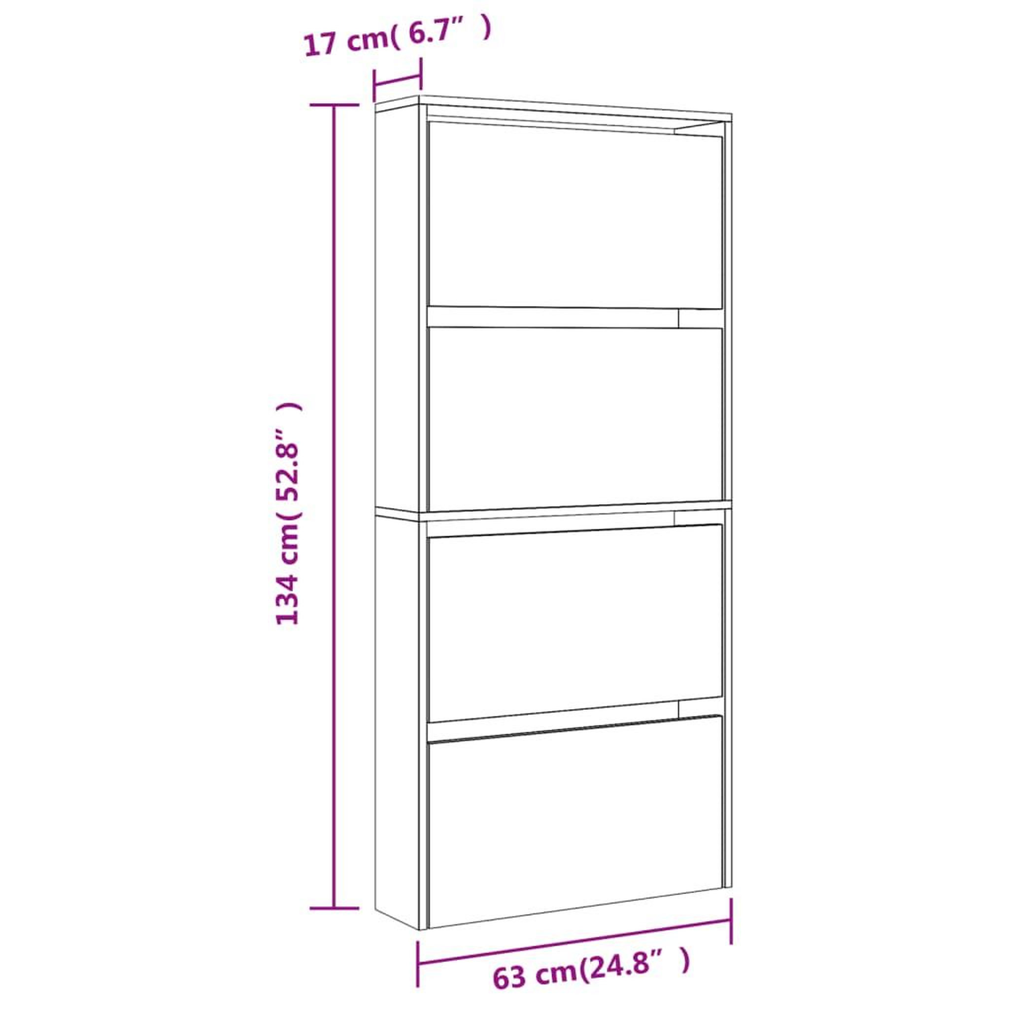Voir la diapositive 6 : VIDAXL Armoire a chaussures miroir 4 niveaux chene marron 63x17x134 cm