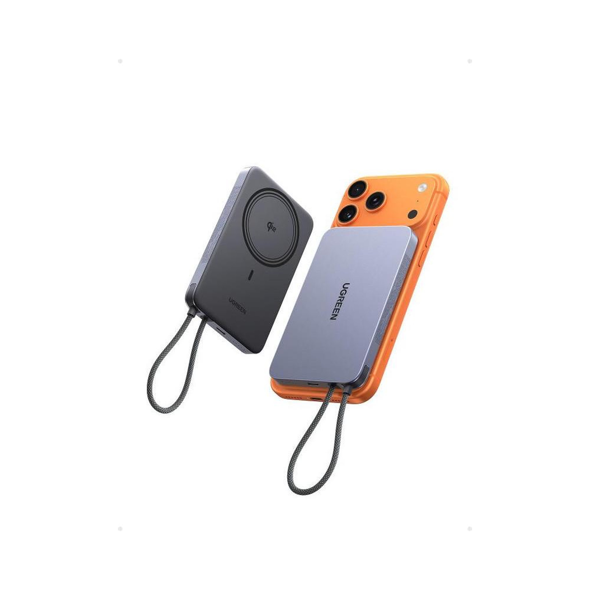 Power bank avec câble intégré 10000 mah 15 w charge sans fil usb-c gris mat