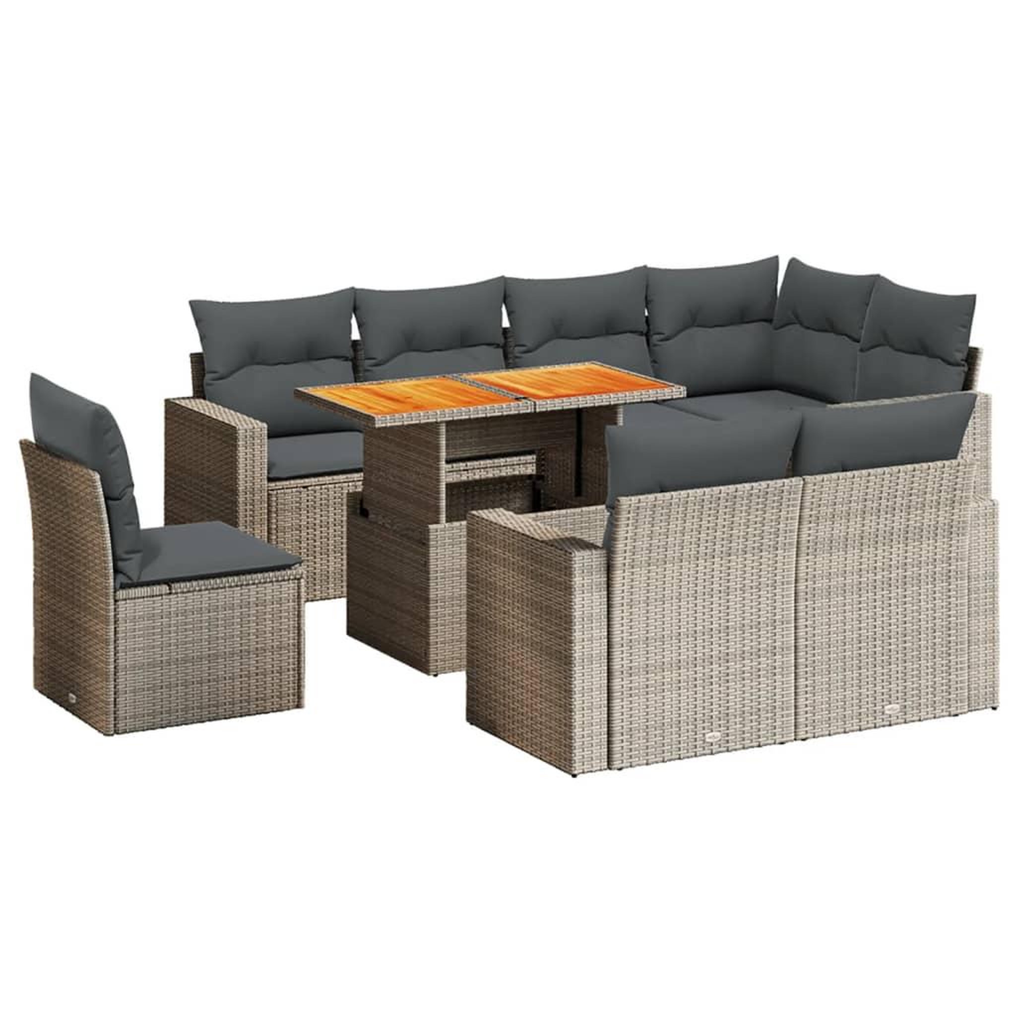 Voir la diapositive 2 : VIDAXL Salon de jardin 9 pcs avec coussins gris resine tressee