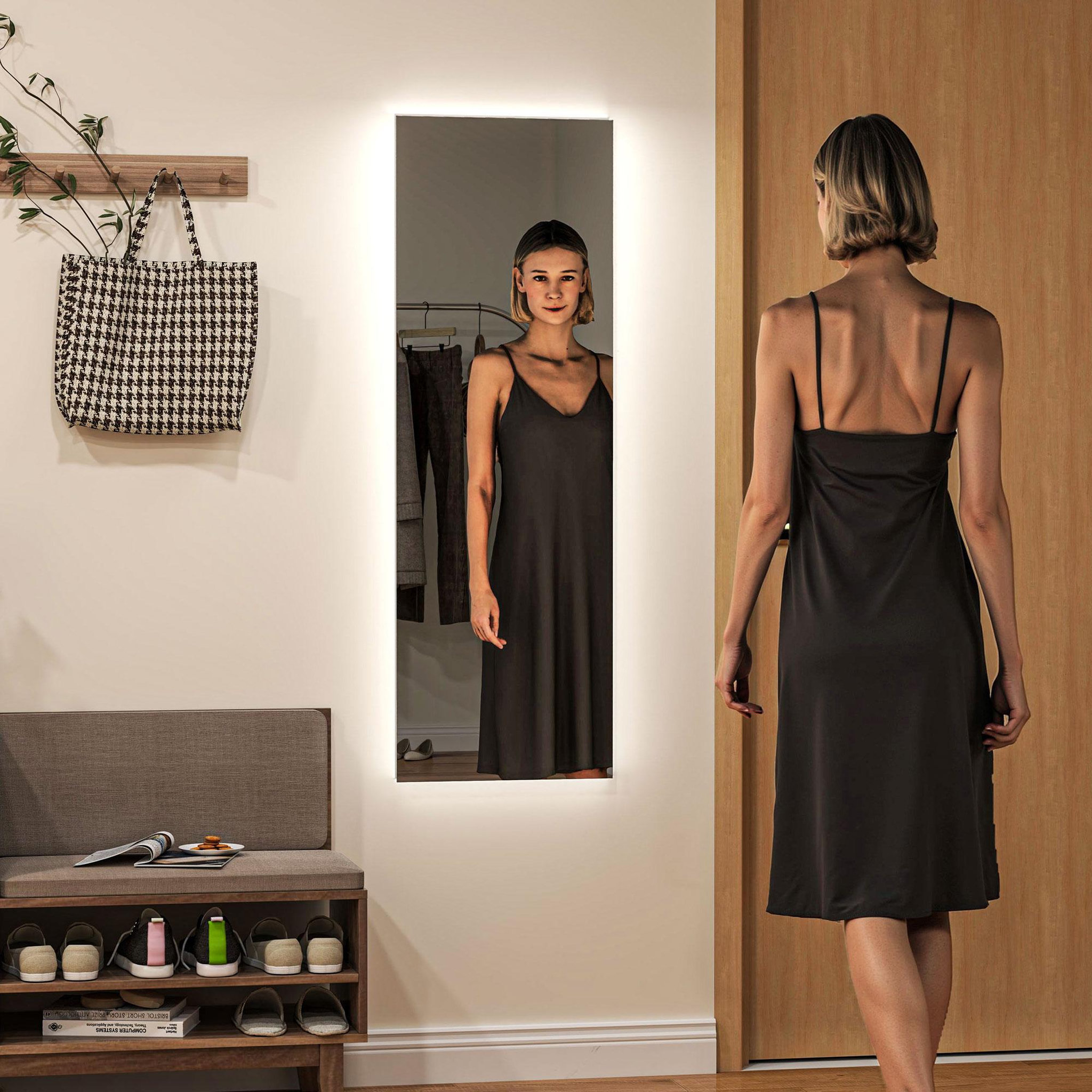 Voir la diapositive 2 : HOMCOM Miroir mural led pleine longueur dim. 40l x 120h cm - miroir led réglable tactile - verre trempé