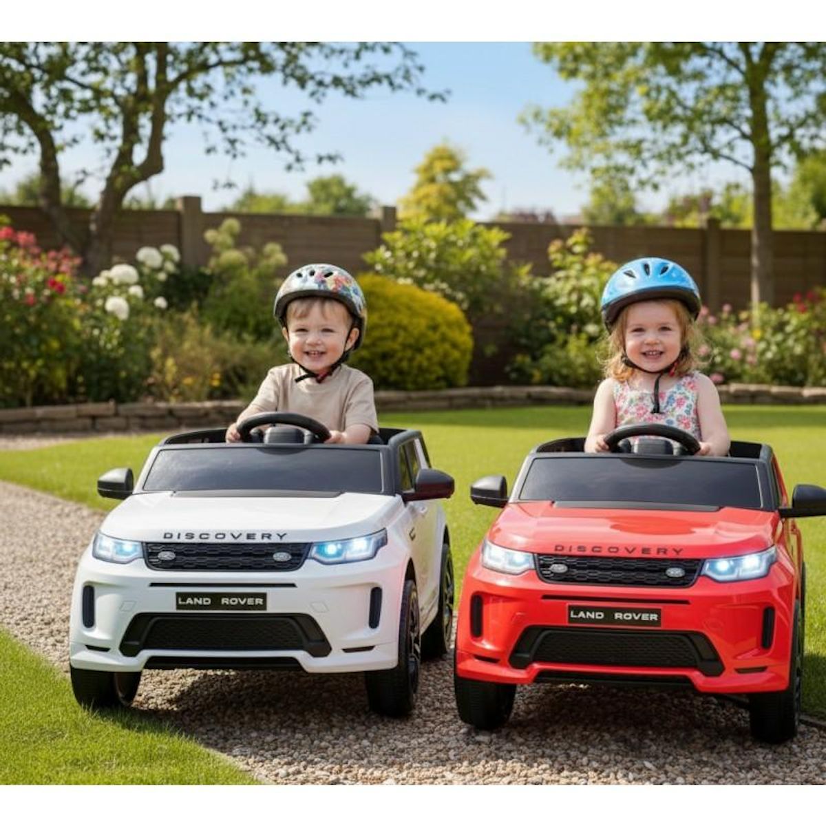 PLAY4FUN Voiture électrique SUV pour enfant Land Rover Discovery 2x 25W - marche AV/AR, Phares et Système audio