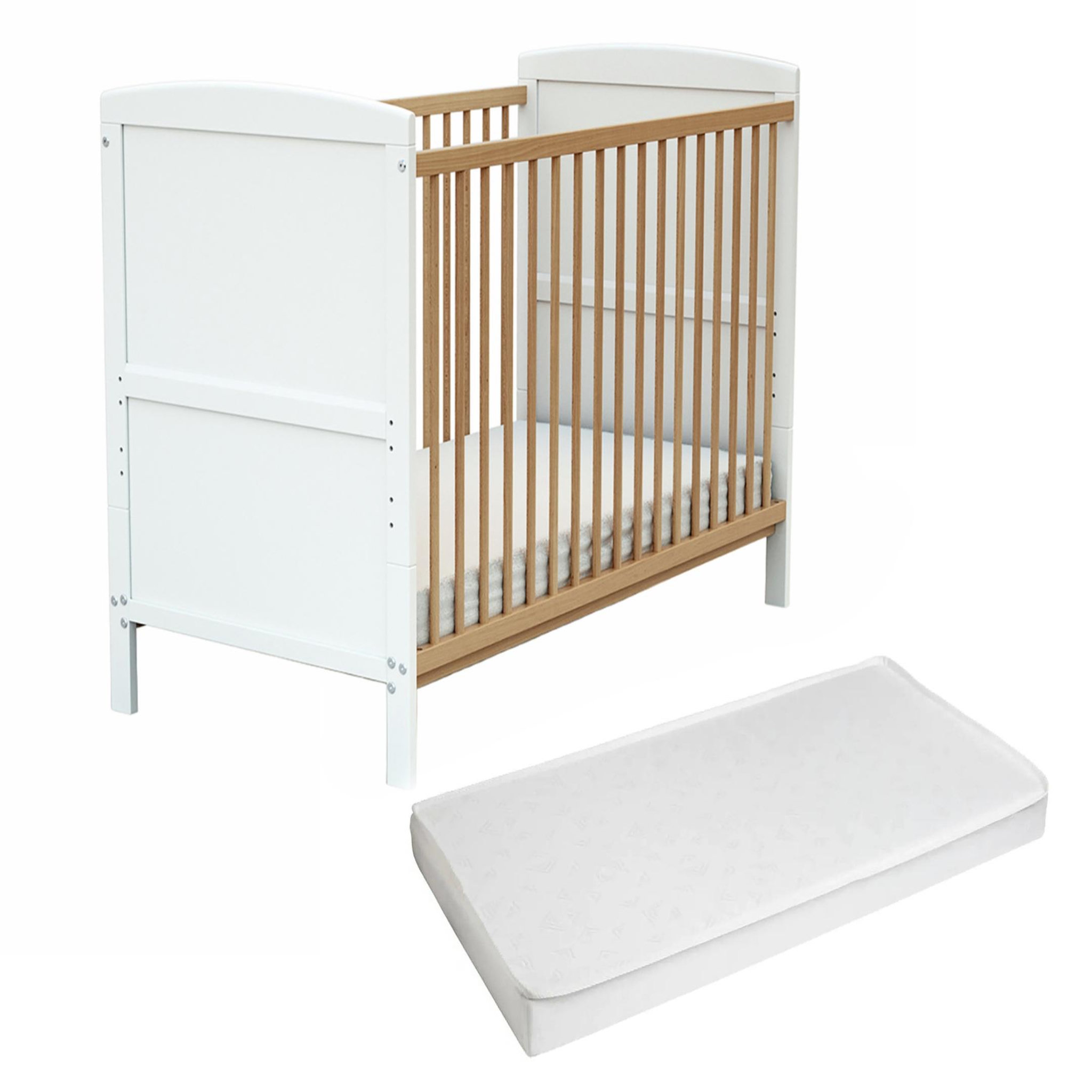Voir la diapositive 1 : AT4 Lit bébé évolutif avec matelas ESSENTIEL 60 x 120 cm en bois